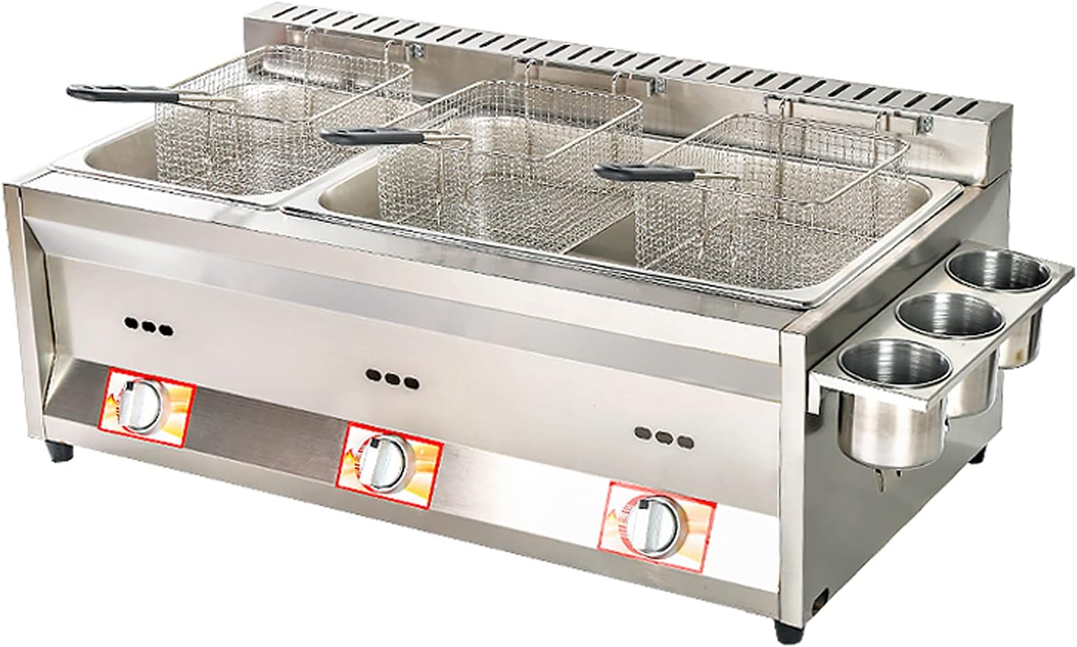 Large Capacity Gas Fryer, Stainless Steel LPG Fryer For Home And Commercial, Adjustable Firepower, With Baskets And Lids, For Chips Donuts Fish, Easy Clea