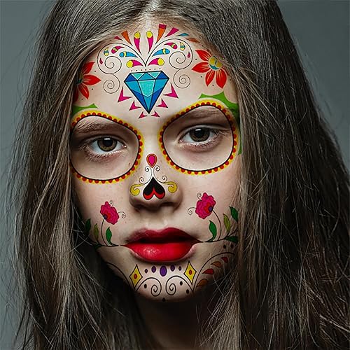 Miniatura 5 de 10 tatuajes temporales de maquillaje de broma de Halloween 2023 nuevos adultos niños payaso de terror tatuajes falsos calcomanías de tatuaje de cara