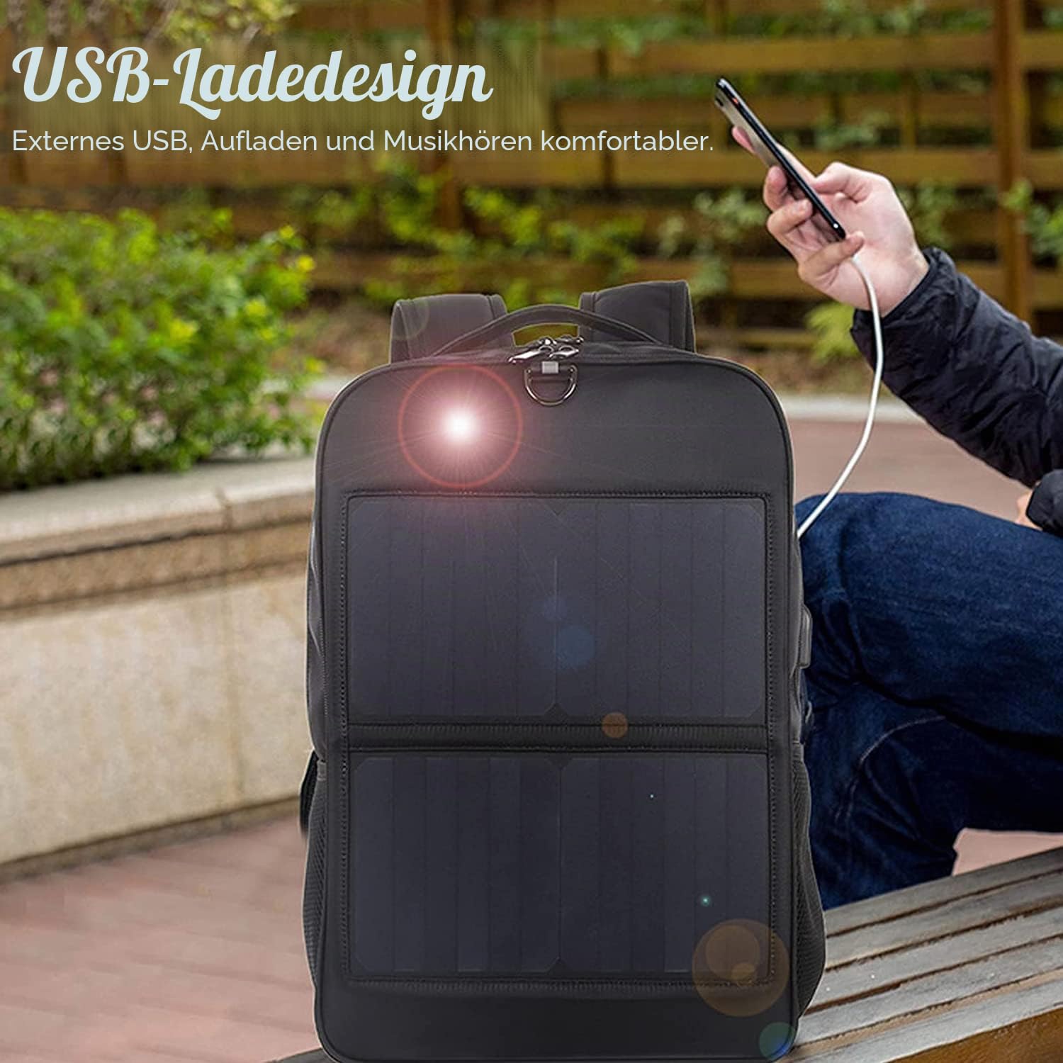 Solar-Rucksack-Ladegerät, 5 V Wasserdichter Ergonomischer Solar-Rucksack mit USB-Ladeanschluss, Intelligenter Schaltungsschutz, Outdoor-Sport-Reise-Netzteil