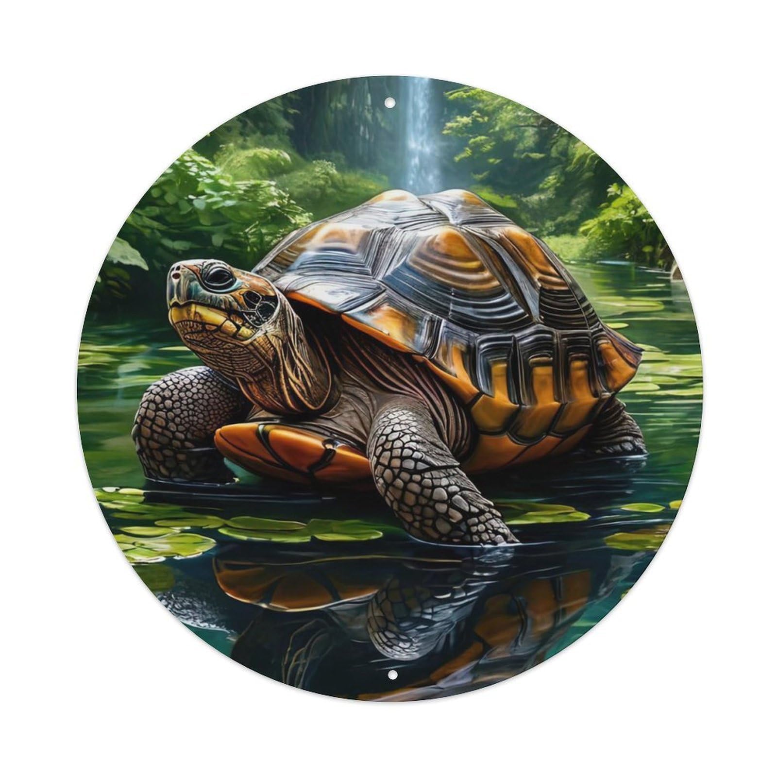 Animal Tortoise Tropical Forest Waterfall Stream Sunbeam Reflection Vintage Metal Tin Sign Plaque Wall Decor for Cafe, Club Bar, Office, Garden Metal Poster 8x8Inch