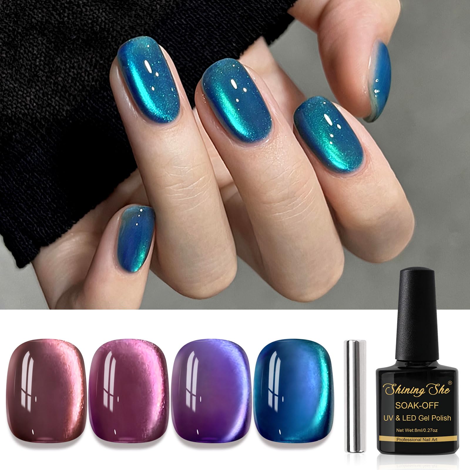 Shining She Gel Nail Polish Magnetic, 4 Colours Brown Purple Blue