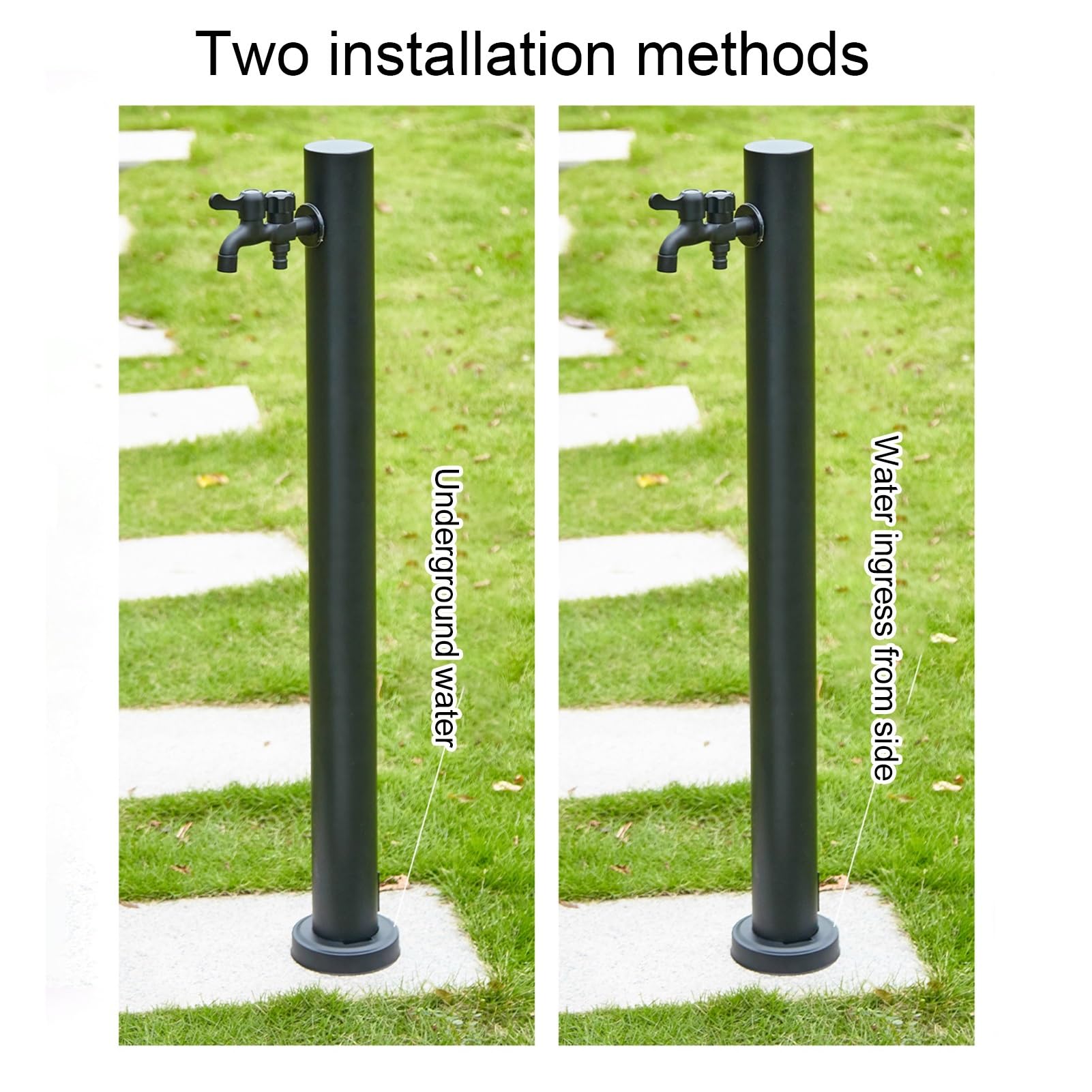 Genérico Columna de Agua Exterior de Acero Inoxidable - Soporte Independiente para Manguera de jardín y dispensador de Agua con hidrante para riego, 95 cm/37,4 Pulgadas, Negro - Solución Duradera y e