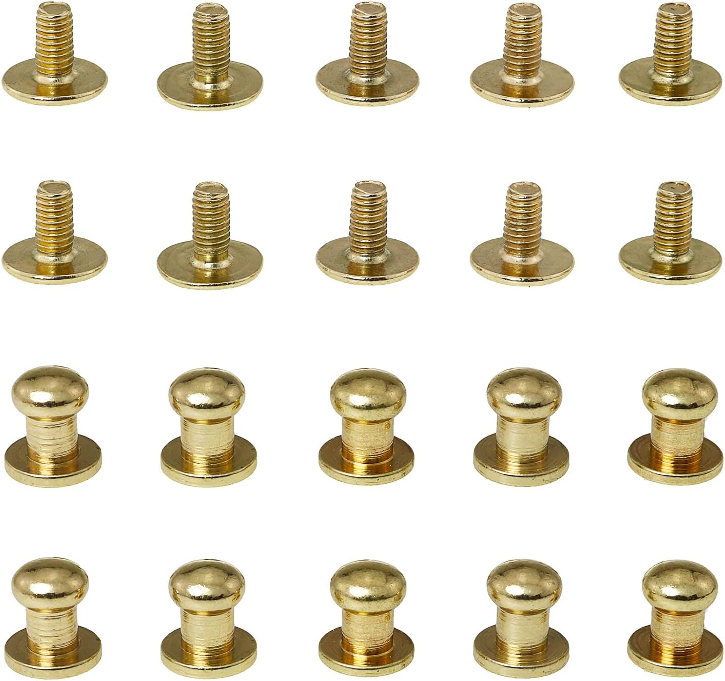 Ball Head Stud FMHXG 10Set 8x5x8mm Solid Brass Ball Head Studs with Screw Back, Sam Browne Button Screw, Round Button Strap Stopper for DIY Leather Craft Belt Wallet Handbag, Nipple Rivet Stud