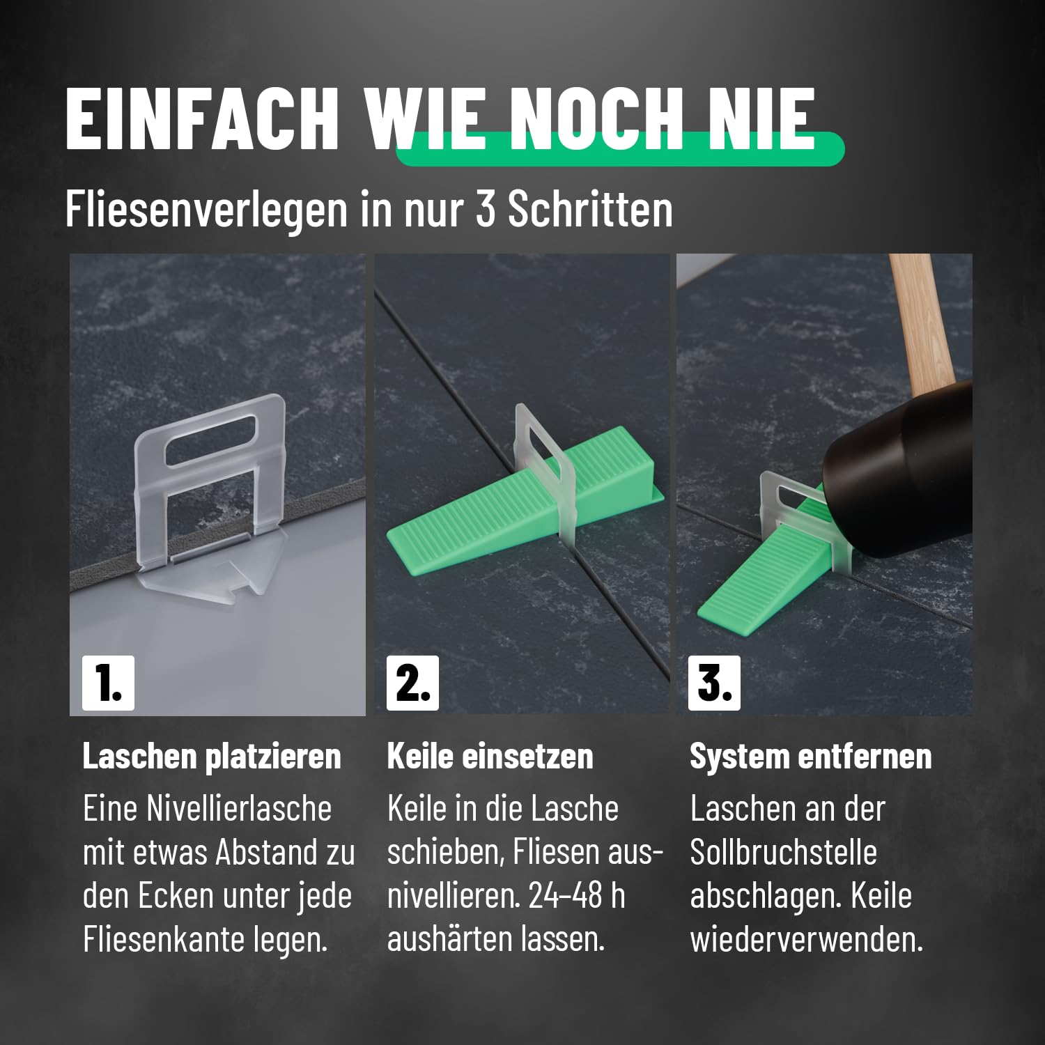 greate 1100-teiliges Fliesen Nivelliersystem 2mm - Fliesenverlegehilfe Set mit 1000 Zuglaschen & 100 Keile - Fliesen Verlegehilfe - Fliesenkeile