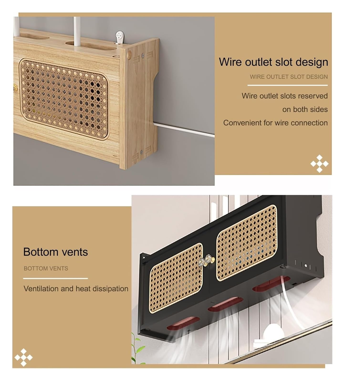 Boîte de rangement pour routeur WiFi, étagère murale en rotin pour routeur sans fil et accessoires