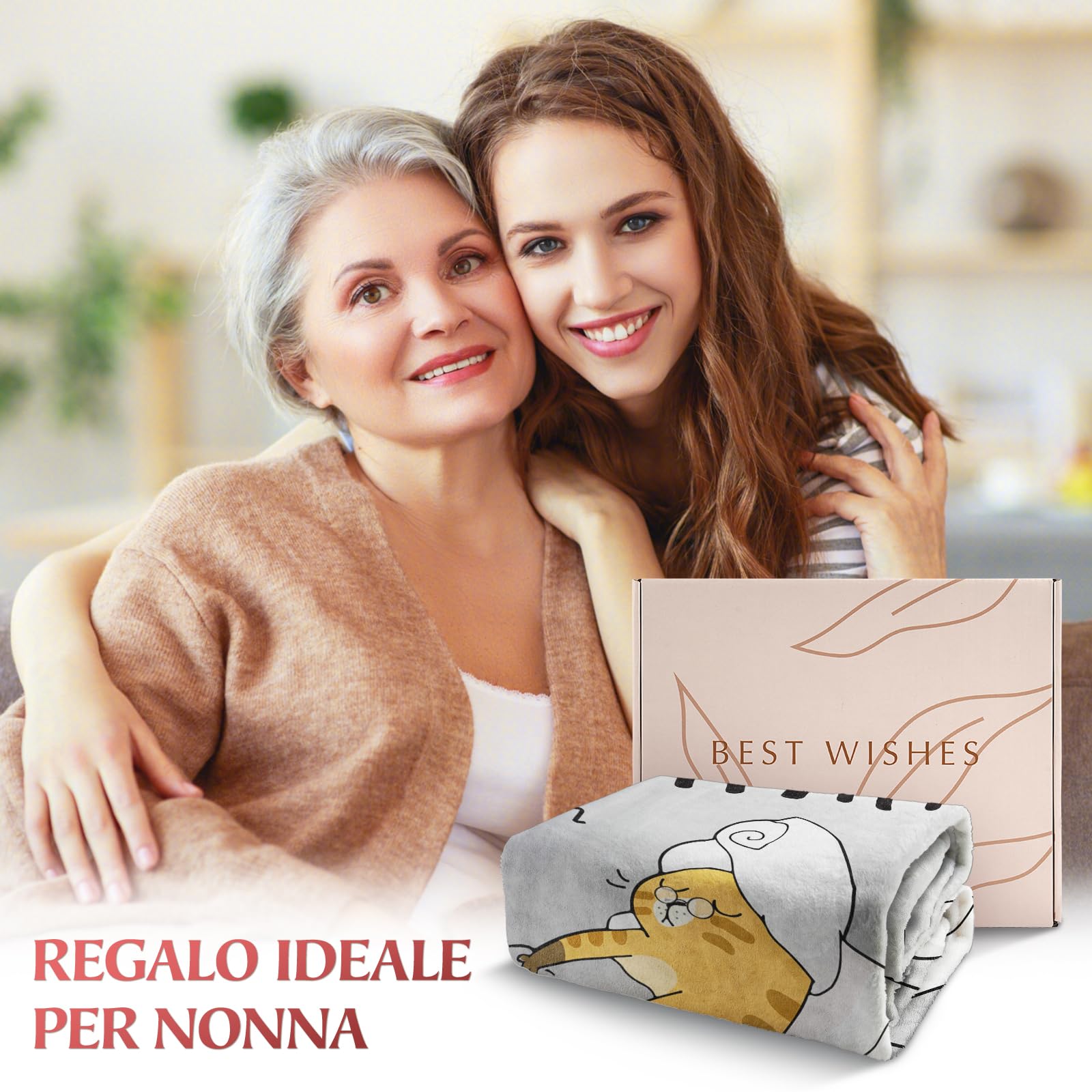 Niyewsor Regalo Nonna Natale, Regalo per Nonna Coperta Flanella, Regalo Nonna Compleanno, Festa della Mamma Natale Regali per Nonna da Nipoti, 130 x 150cm