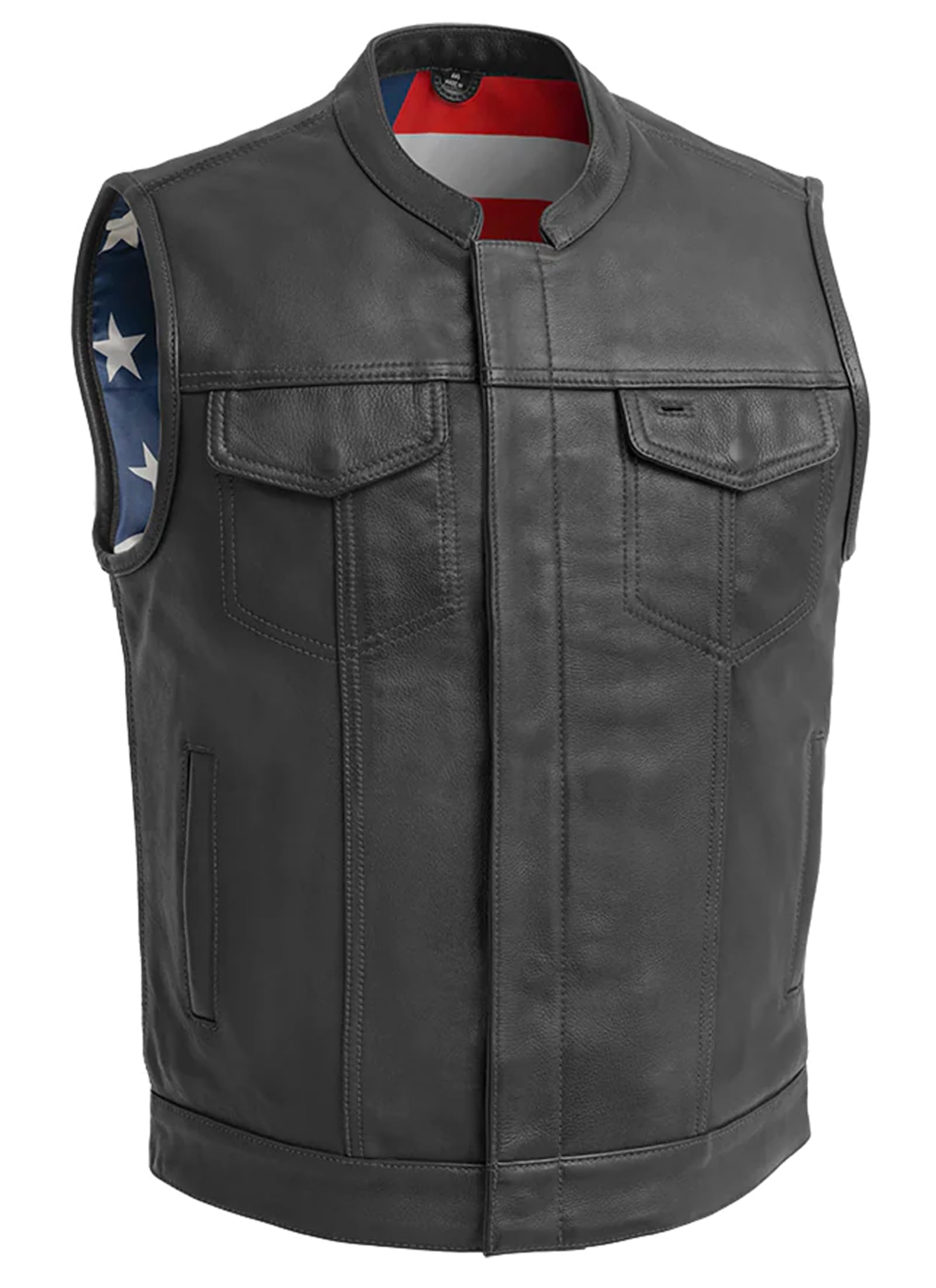 First Mfg Co - Born Free - Men's Motorcycle Biker Riding Black Leather Vest - Extra Large - Conceal Carry Pockets