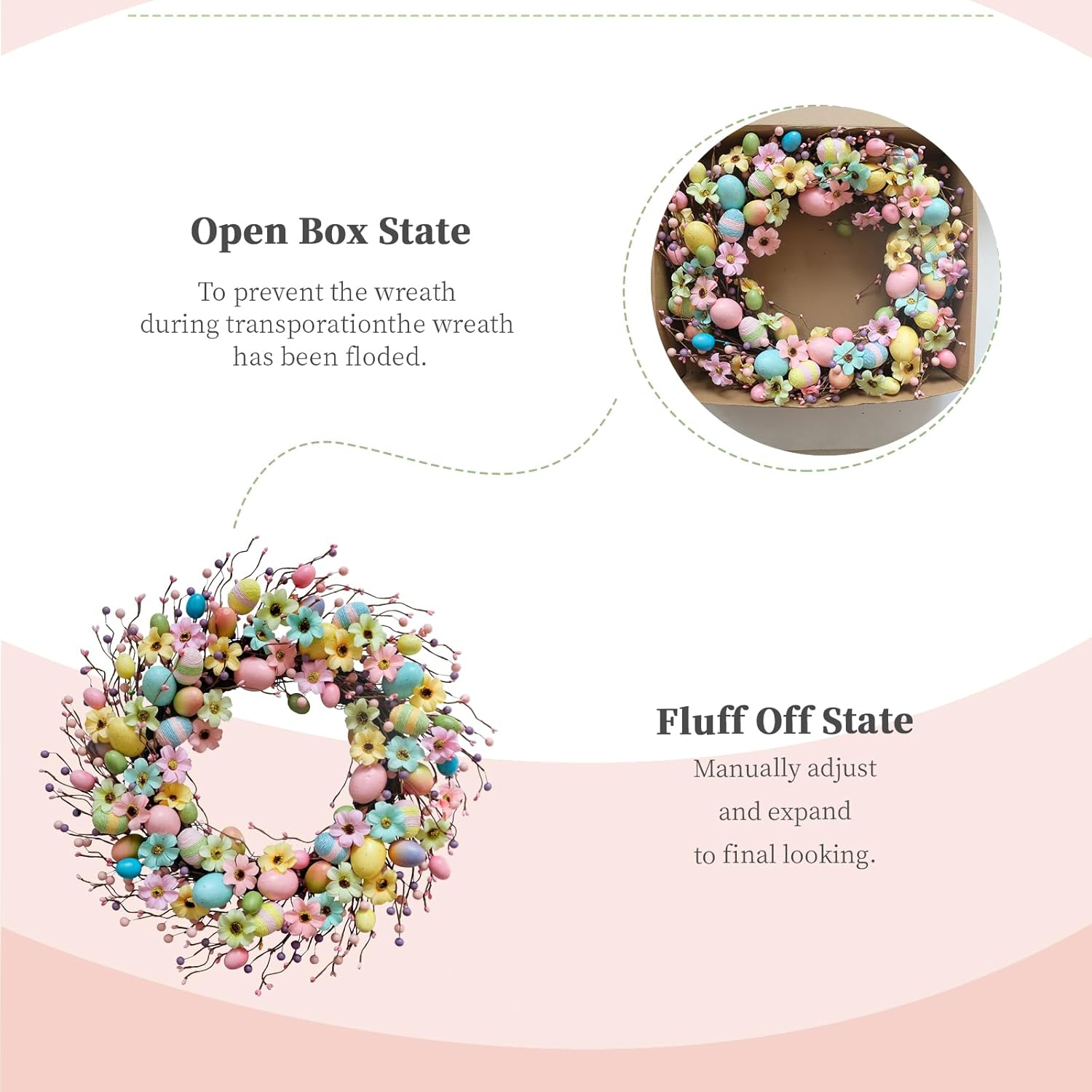 Easter Wreath 20 inch Spring Easter Artificial Eggs Flowers Berry Wreath Colorful Easter Front Door Decorated Wreaths for Holiday Celebrations Indoor Outdoor Home Decorated Wreaths