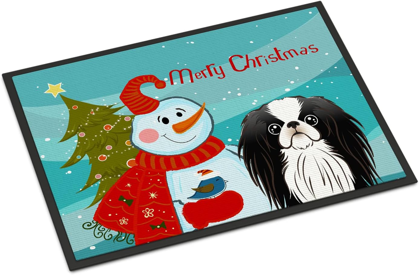 Caroline's Treasures BB1850JMAT Snowman with Japanese Chin Doormat 24x36 Front Door Mat Indoor Outdoor Rugs for Entryway, Non Slip Washable Low Pile, 24H X 36W