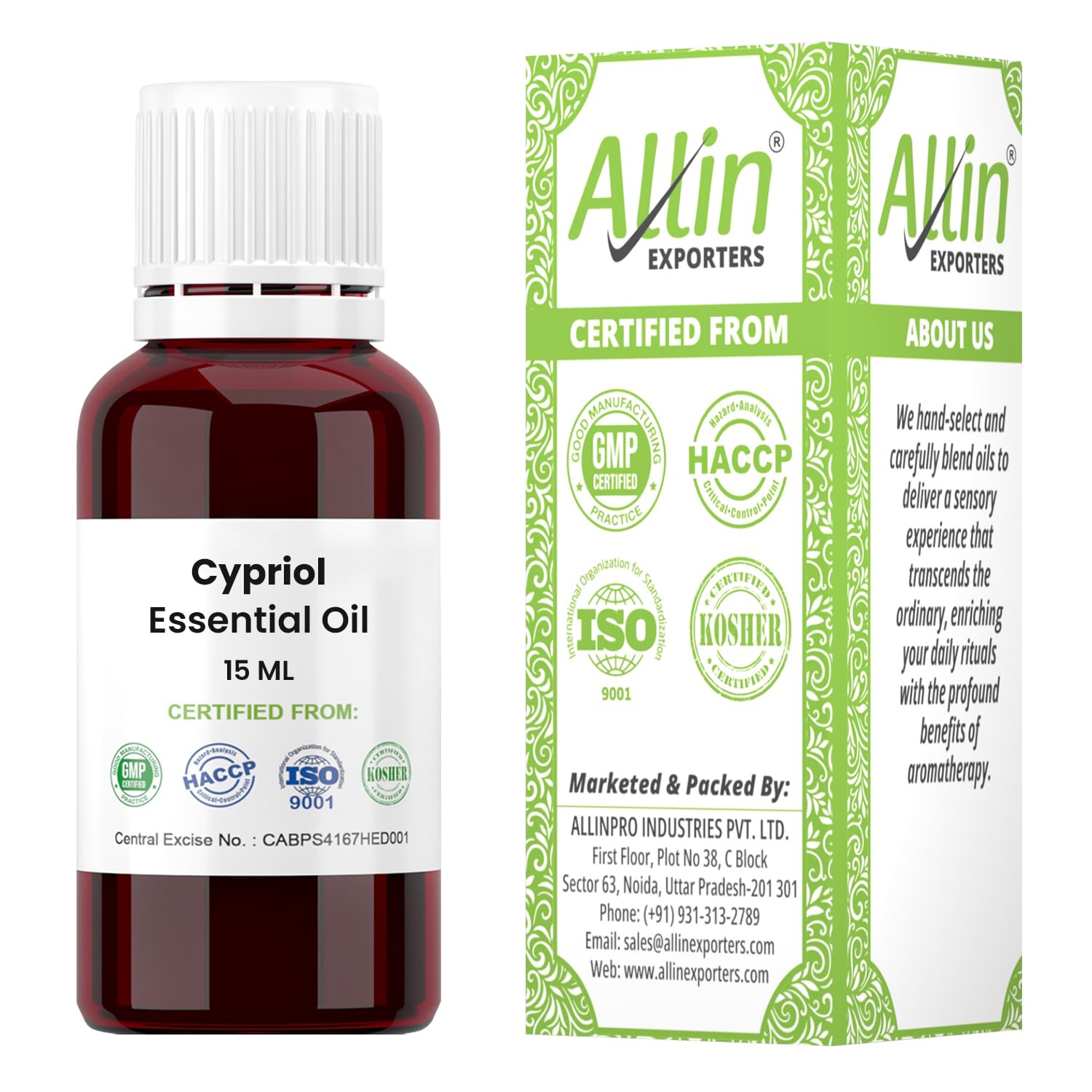 Allin Exporters Cypriol Essential Oil Pure, Natural & Undiluted Therapeutic Grade for Skincare & Aromatherapy (15ml)