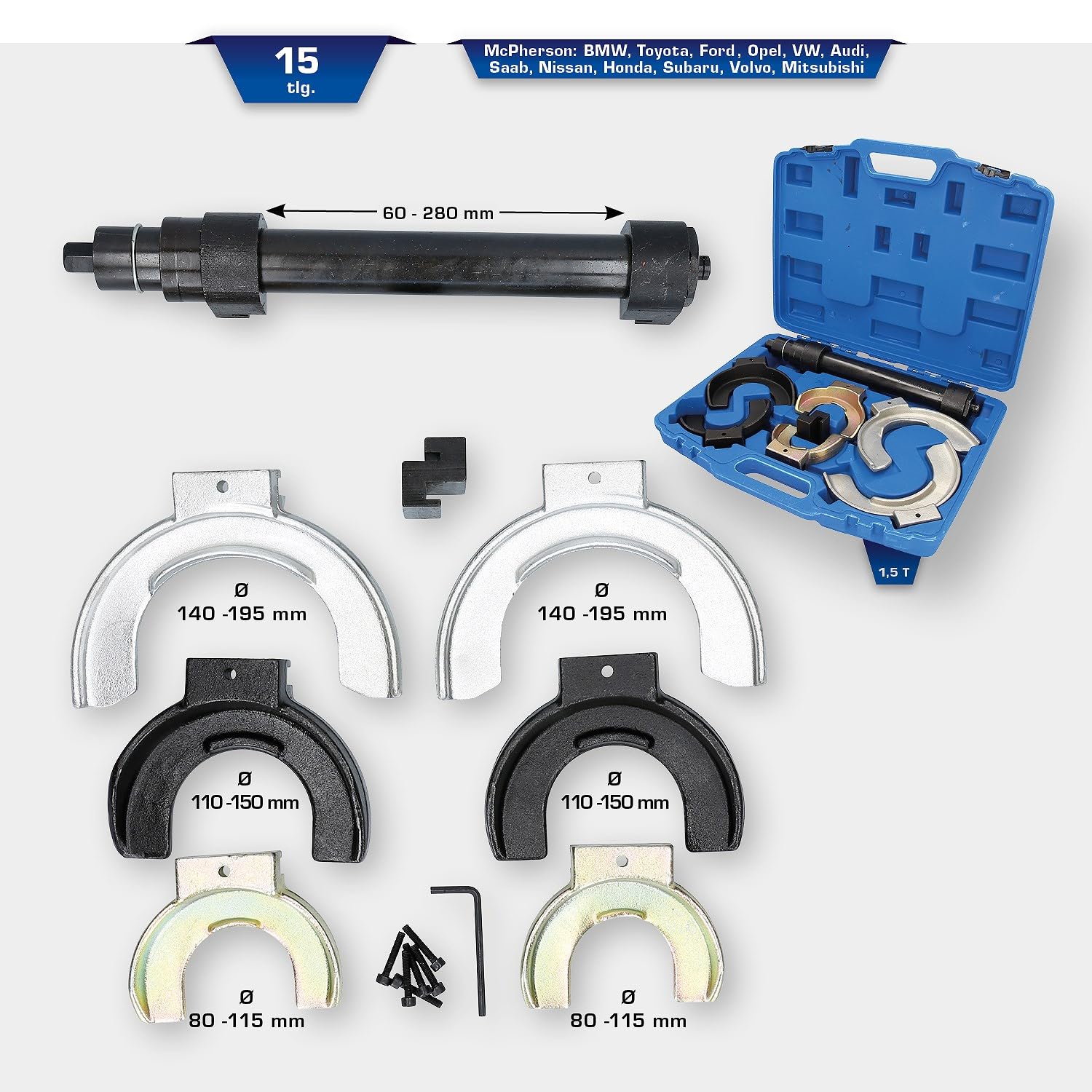 BRILLIANT TOOLS BT651150 Juego de tensores de muelles, 15 pzs [Powered by KS TOOLS]
