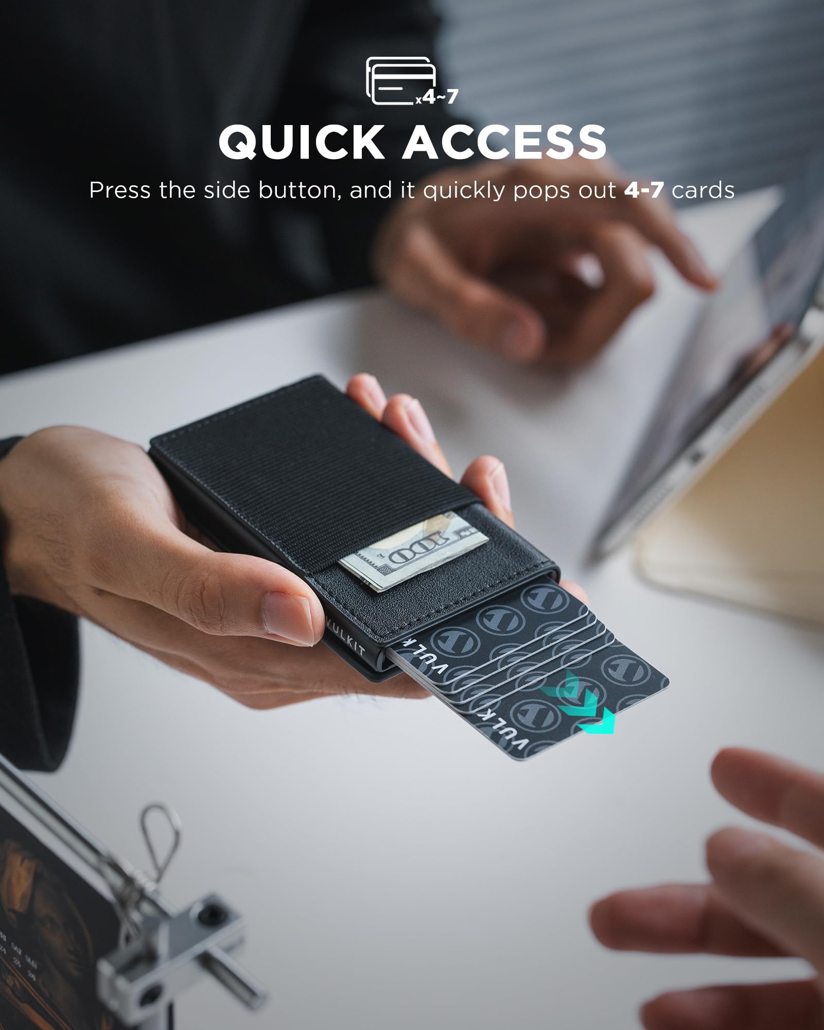 VULKIT Etui na karty męskie i damskie etui na karty blokujące RFID Portfel na karty męskie z zamknięciem magnetycznym, Czarny (Black), Minimalistyczny