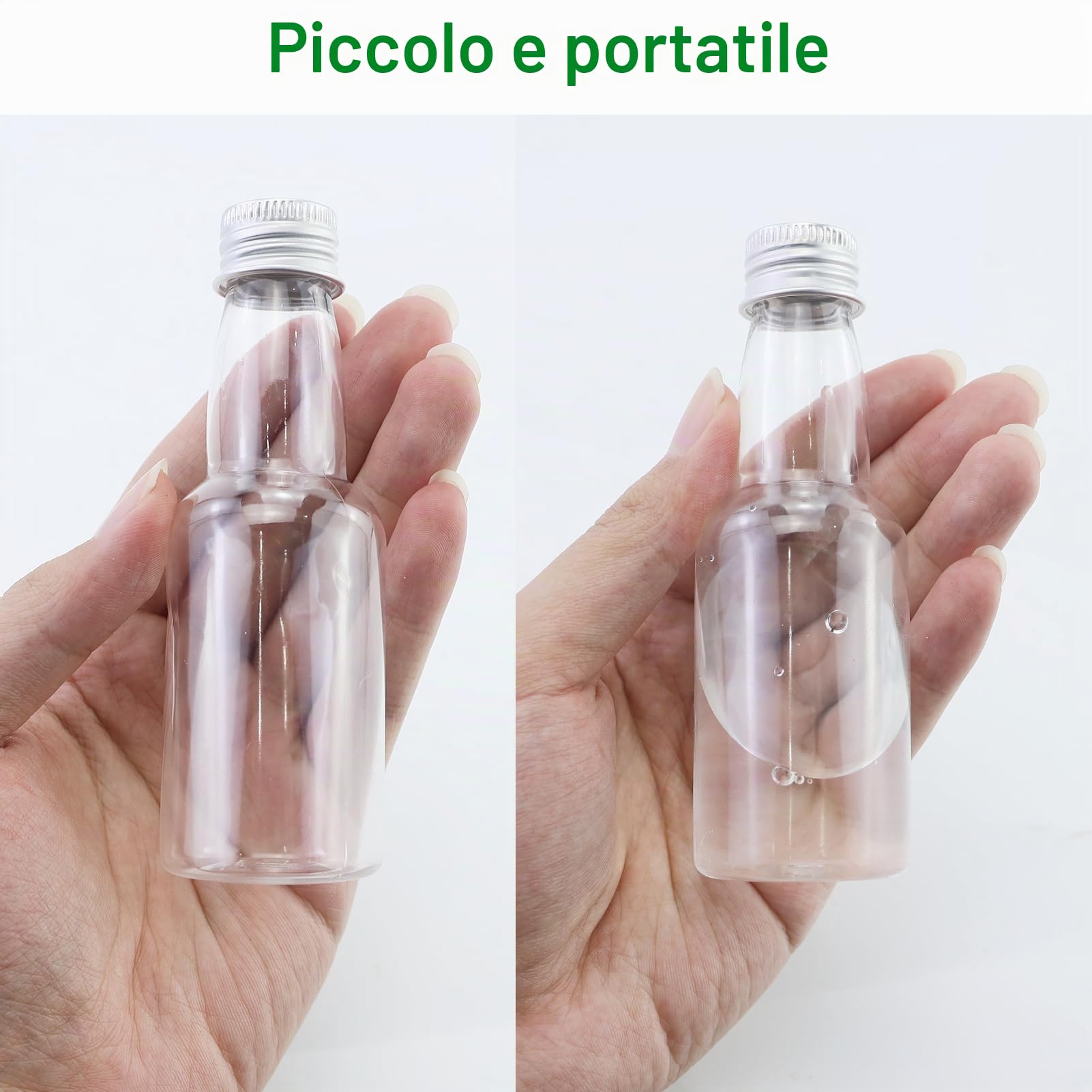 25 mini bottiglie di liquore da 50 ml, in plastica, con coperchio argentato e imbuto di stoccaggio