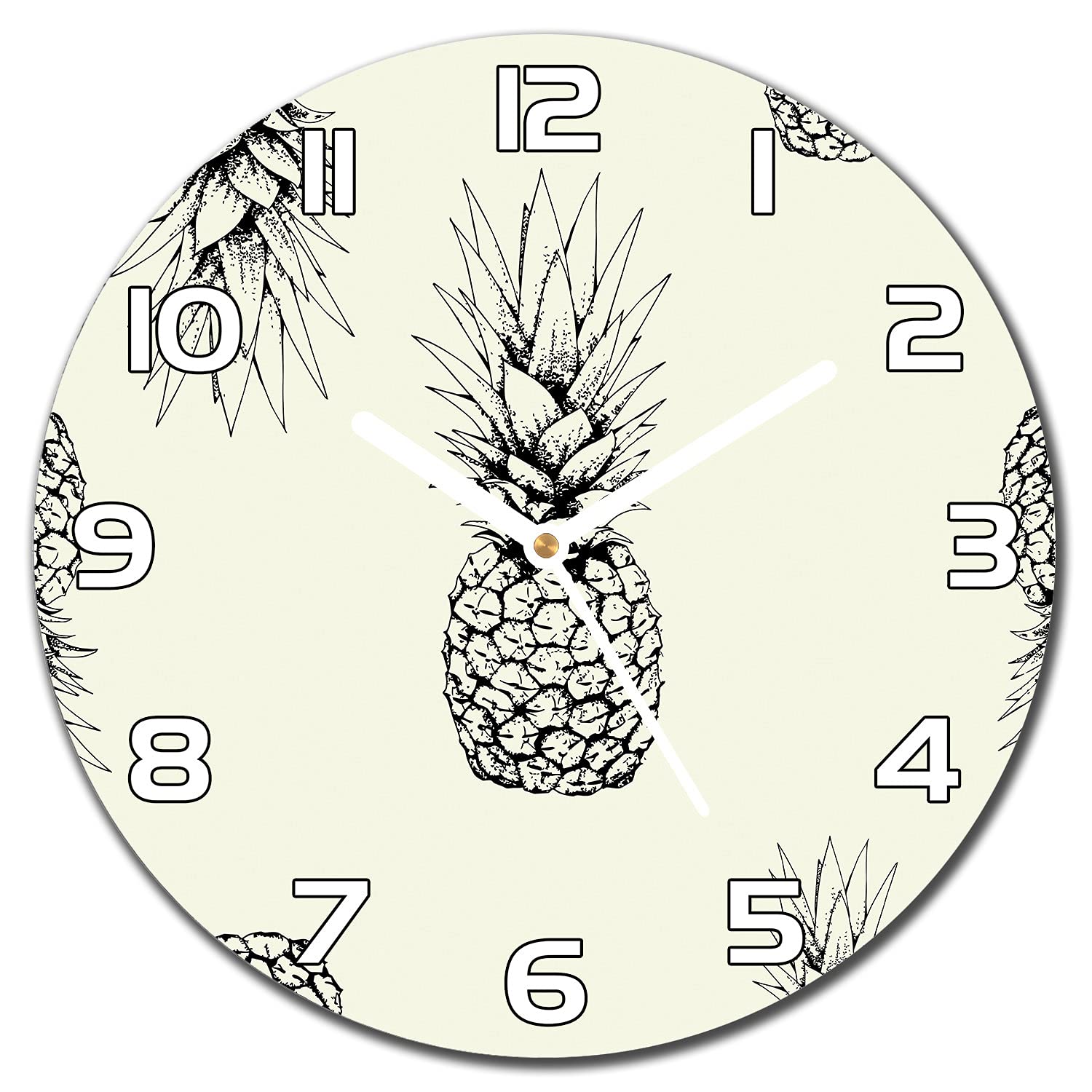 Horloge murale pour salon et cuisine en verre de sécurité 30 cm motif moderne ananas