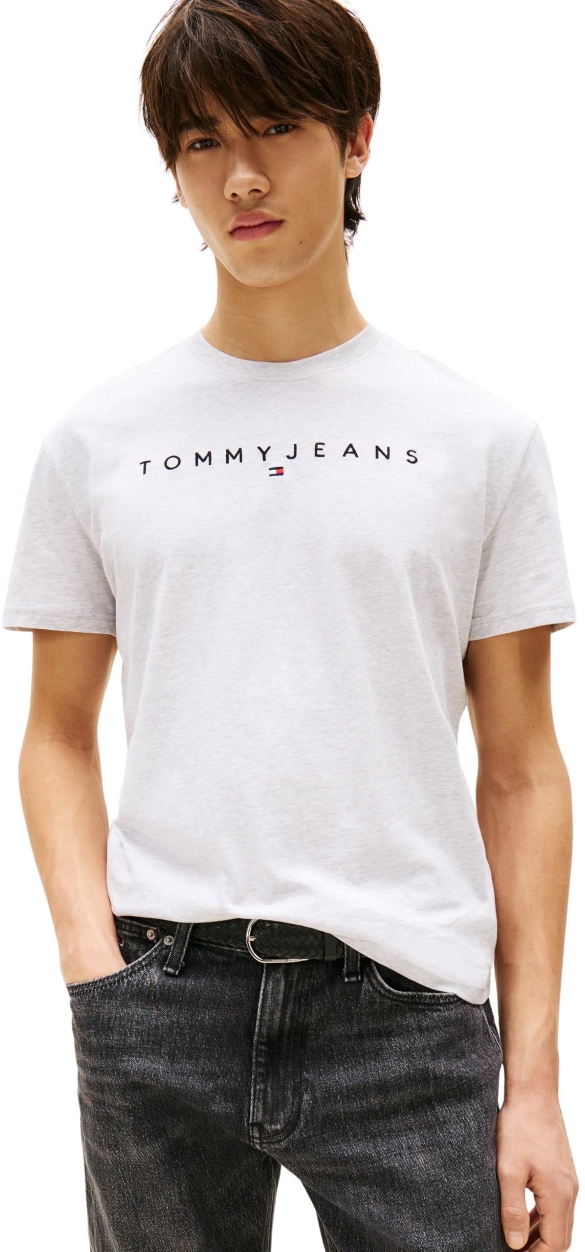 Tommy Jeans Camiseta de Manga Corta Hombre Linear Logo de algodón