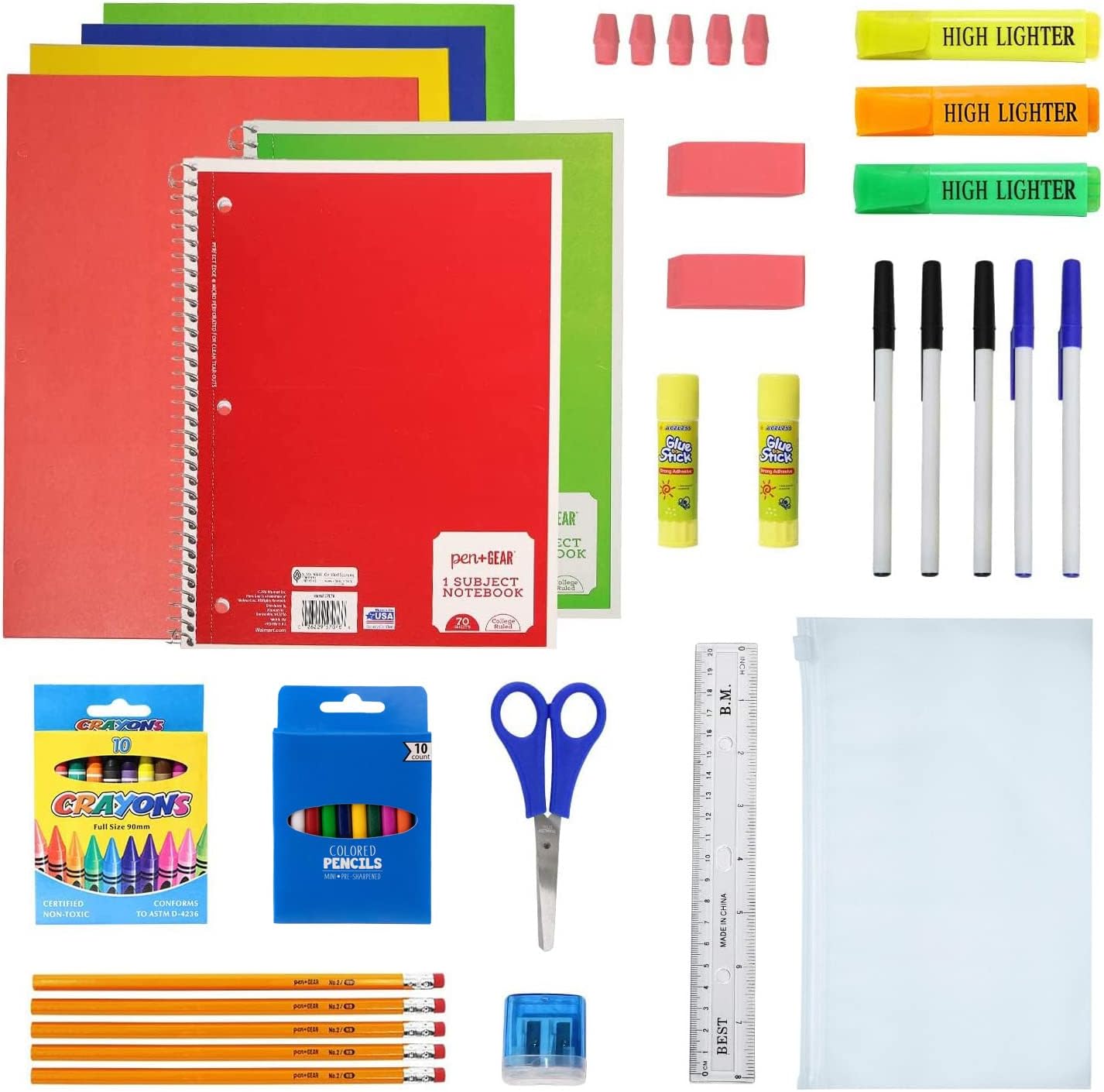 48 Piece Bulk School Supplies Kits - Pens, Pencils, Crayons, and More - Value Pack of 12 Kits - Essential Box of School Supplies for Elementary, Middle, and High School Students