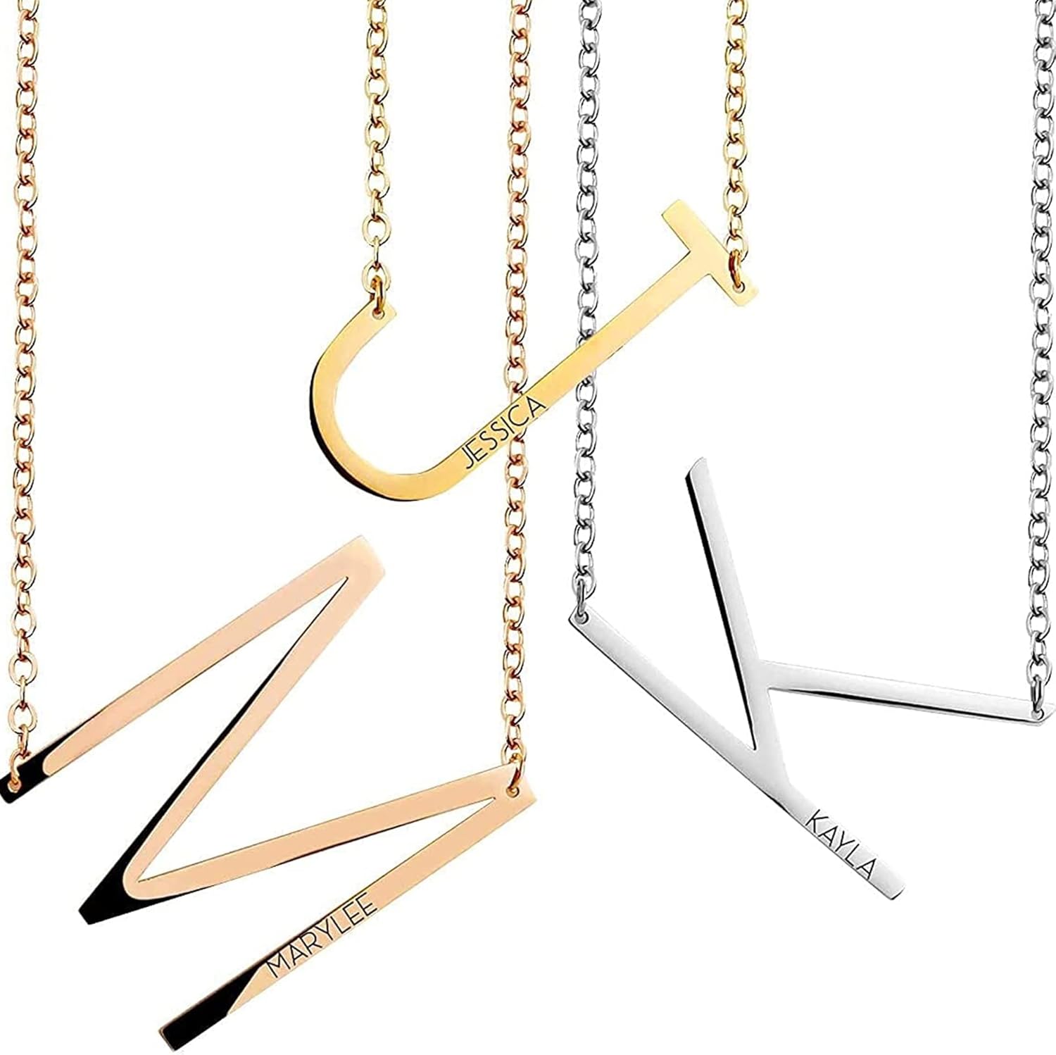 MignonandMignon Custom Sideways Initial Necklace for Women, Personalized Letter Jewelry Gift, Best Friend Birthday Present, Mother of the Bride Necklace, Gift for Mom from Daughter