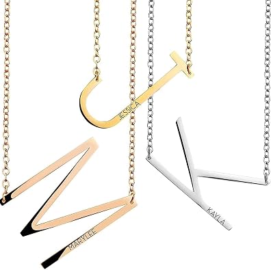 MignonandMignon Custom Sideways Initial Necklace for Women, Personalized Letter Jewelry Gift, Best Friend Birthday Present, Mother of the Bride Necklace, Gift for Mom from Daughter