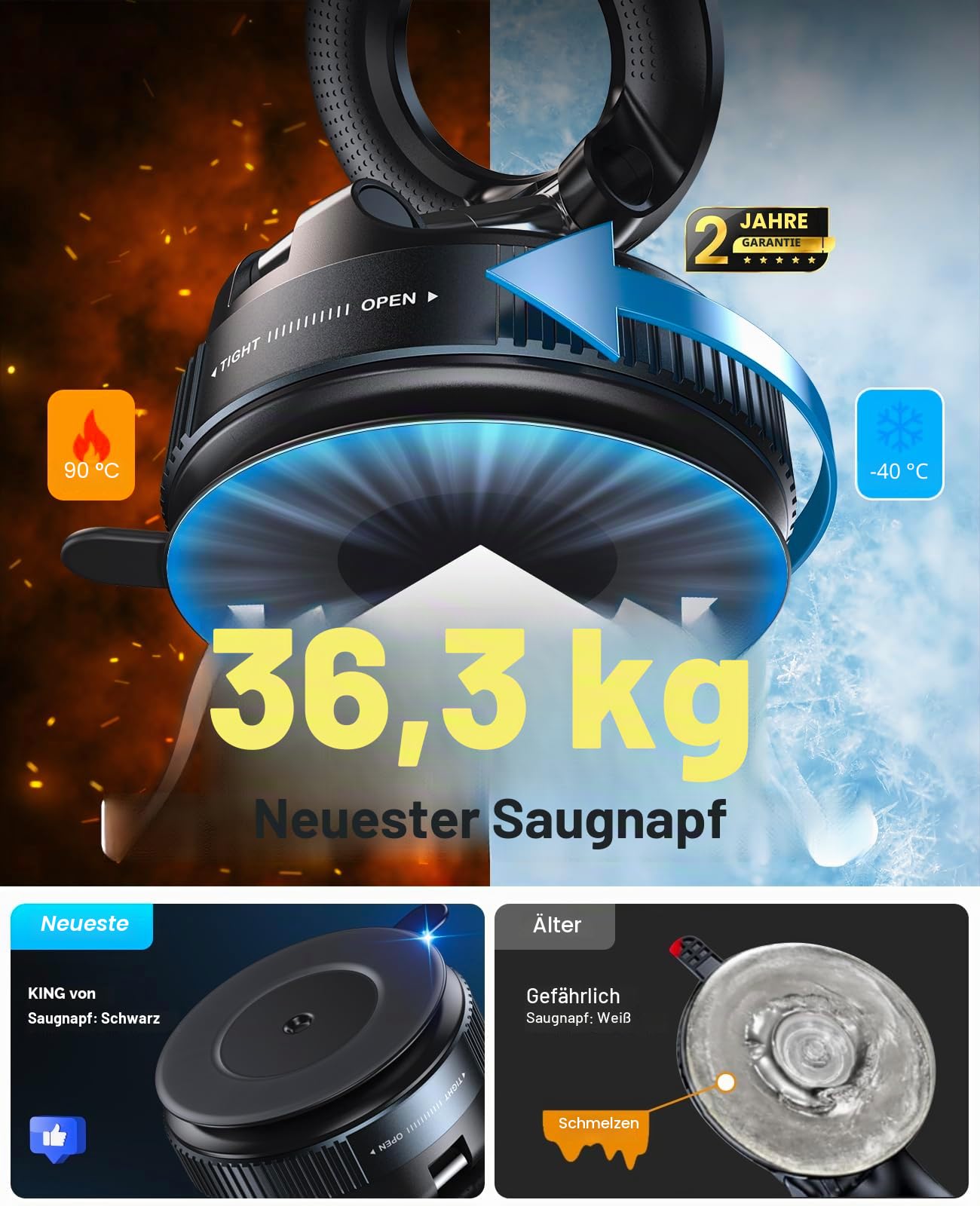 Jononser Magnetische Handyhalterung fürs Auto – Schwarz, mit Nano-Gel Saugnapf, 360° Verstellbar & Faltbar, kompatibel mit iPhone 12–17/MagSafe, für Armaturenbrett & Windschutzscheibe