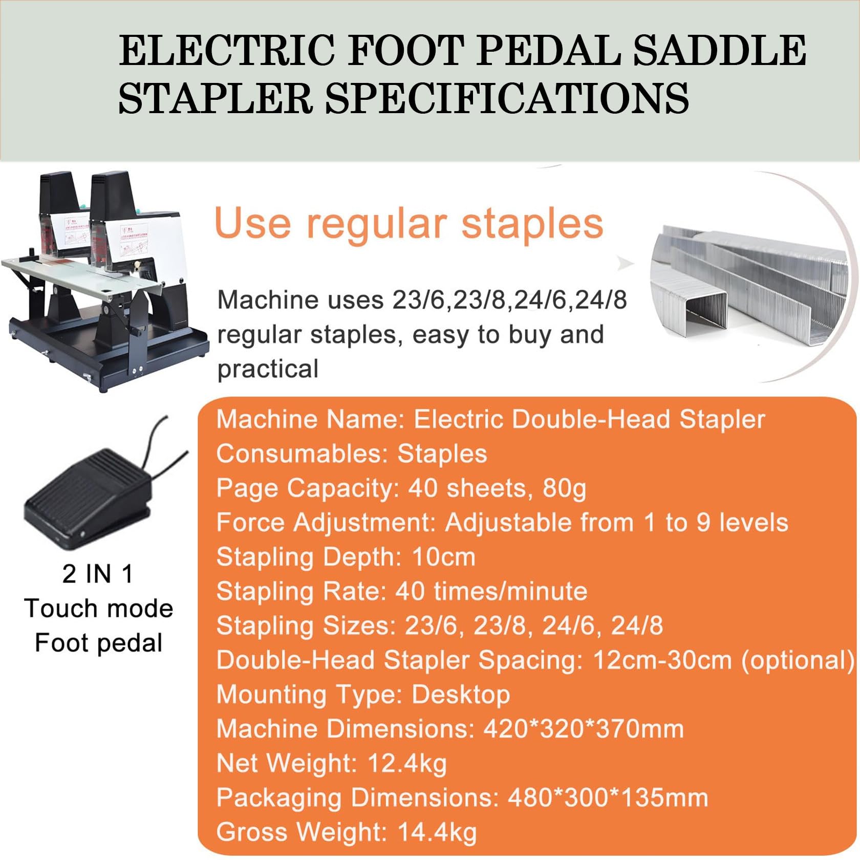Grapadora eléctrica resistente, máquina de encuadernación automática de 9 velocidades con pedal de pie para encuadernación plana y vertical de hasta 40 hojas, ideal para uso en la oficina y el hogar