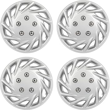 14" Silver Wheel Covers Premium Snap-On Hubcaps for Cars, Trucks, and SUVs Durable ABS Material, Universal Fit, StylishPack of 4
