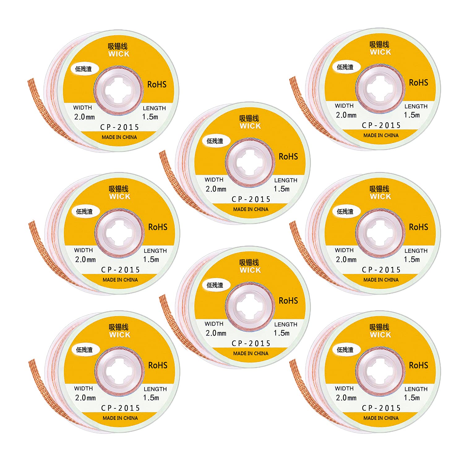 DaFuRui Solder Wick，8 Pack No-Clean Soldering Wick Braid Desoldering Wick Braid With Flux(0.79"/2mm Width, 5Ft/1.5m Length)