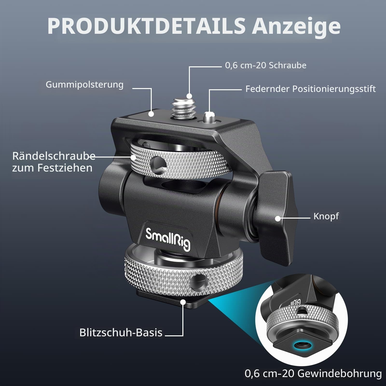 SMALLRIG Kamera Monitor Mount mit Kaltschuhadapter, 360° drehbar und 180° neigbar, Verstellbarer Monitorhalter mit Rändelschraube zum Einstellen der Spannung, mit Anti-Twist-Design – 2905B