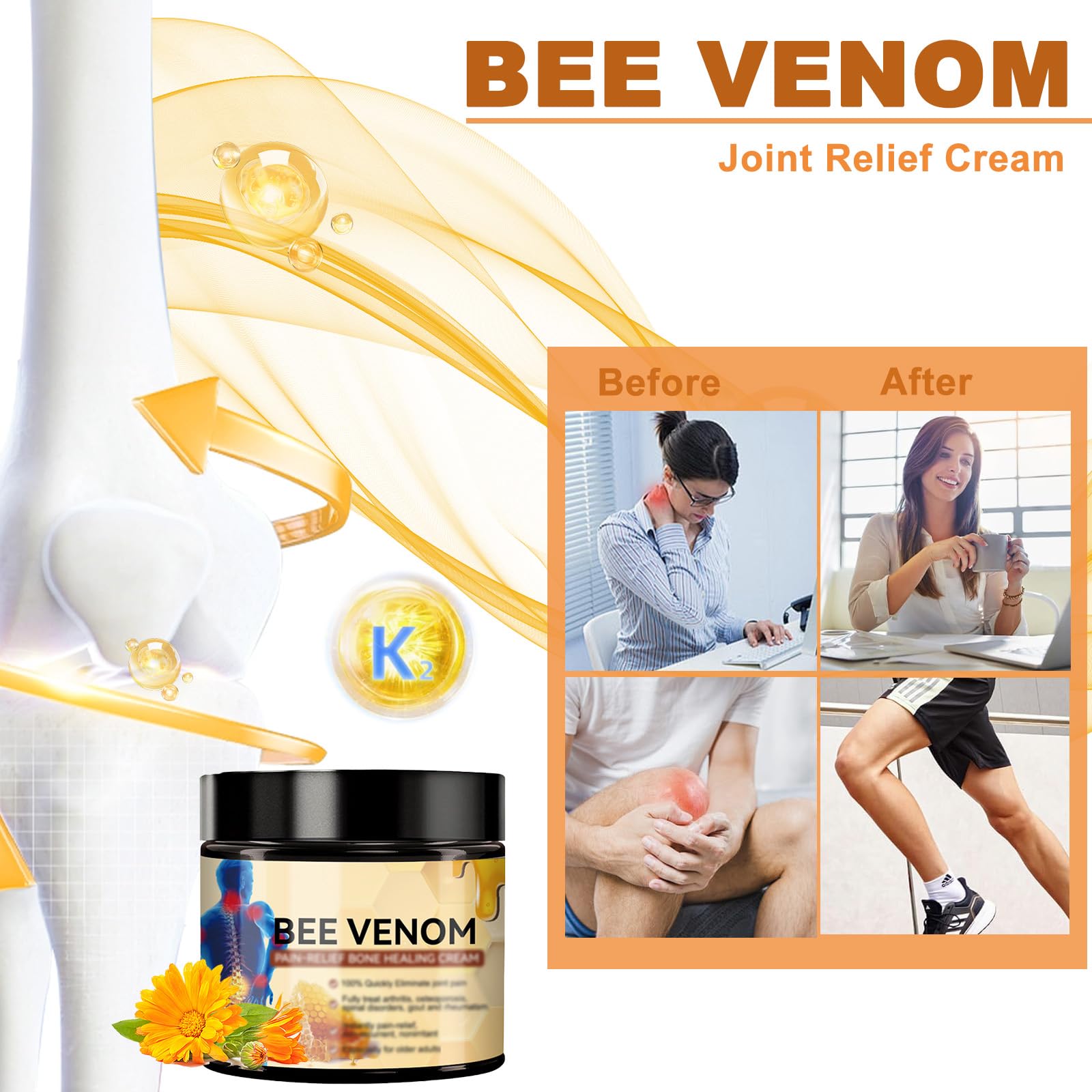 Crema al Veleno D'api, 2 Pcs Crema per Terapia Articolare e Ossea Al Veleno D'api, CremaViso VelenoD'api, Lenisce le Articolazioni