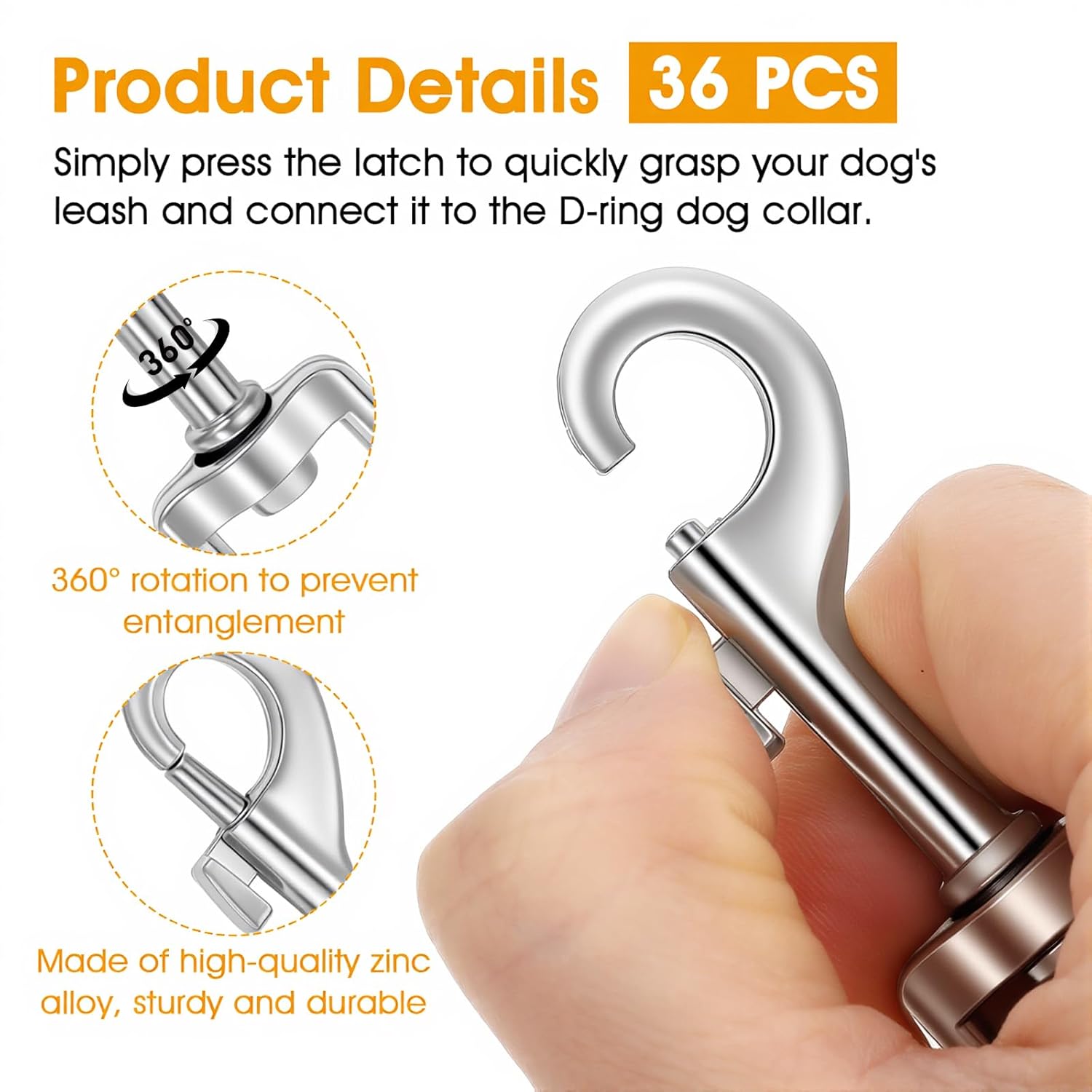 36 Pcs Swivel Snap Hooks, 2.76 Inch Heavy Duty Flag Clasp Single Ended Clip Hooks, Dog Leash Snap-Hook Multipurpose Bolt Snap for Pet Collar Keychain Camera (Silver) - Image 3