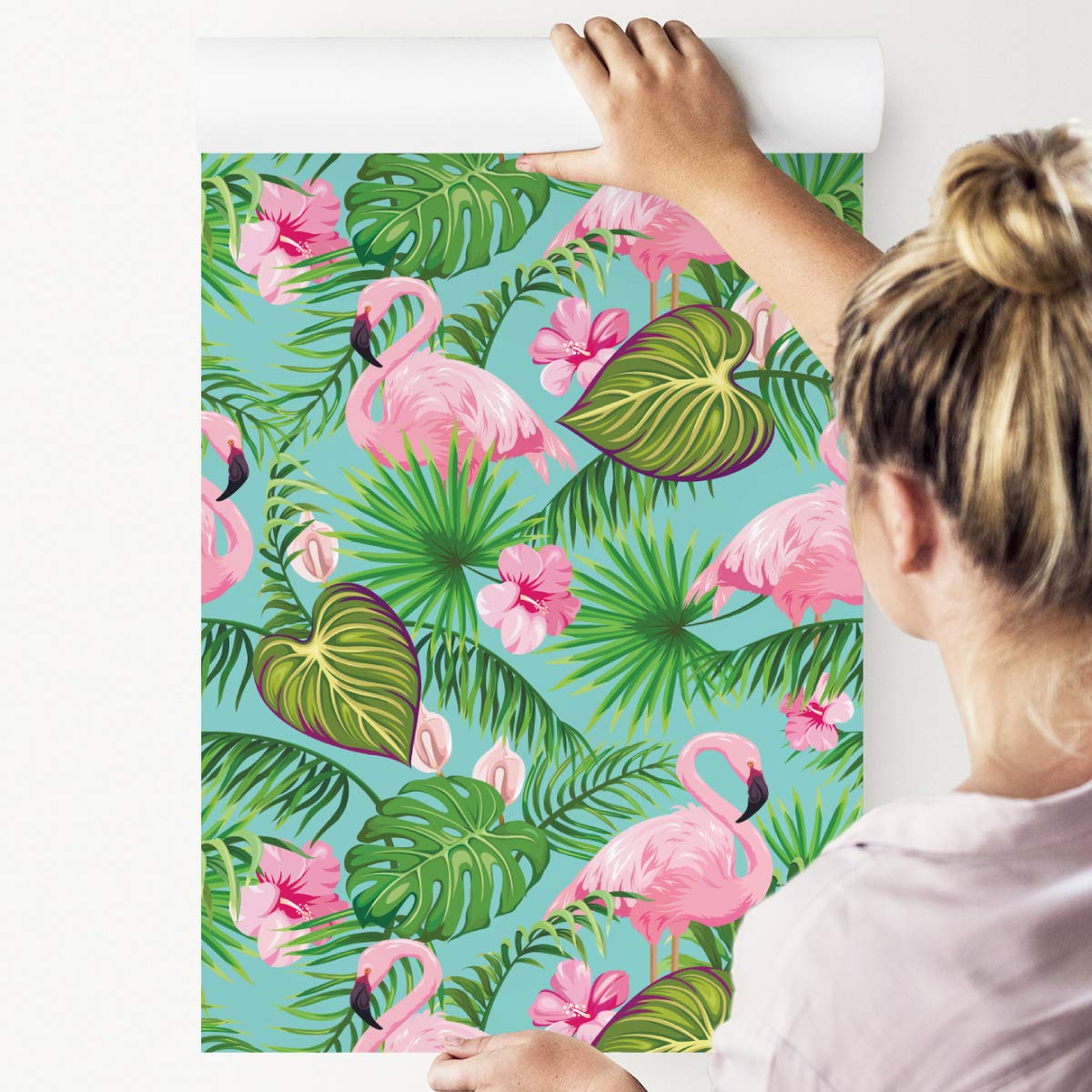 Muralo Papel Pintado en TNT Flamencos, Flores y Tropicales - 1000x53 cm
