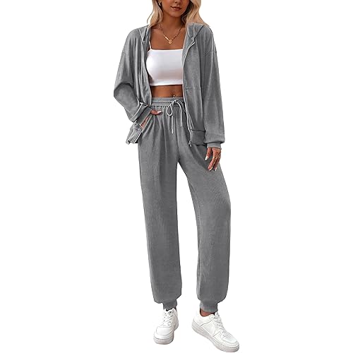BTFBM Women 2 Piece Outfits 2024 Fall Sweatsuit Sets Zip Up Hoodie Sweatpants Tracksuit Lounge Matching Set