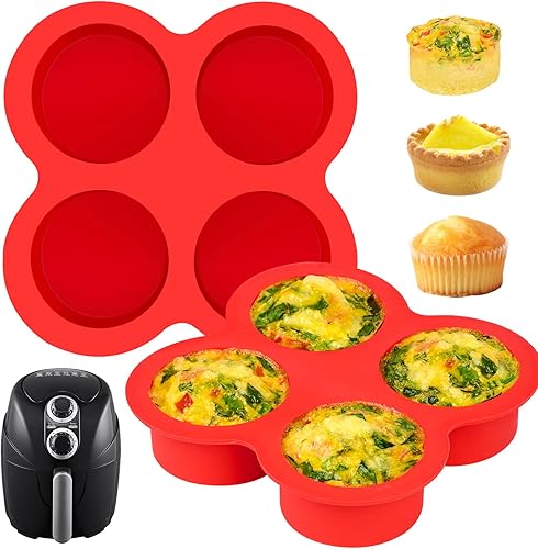 Paquete de 2 moldes para freidora de aire para huevos, 4 tazas de moldes redondos para magdalenas de silicona para horno, freidora de aire y olla