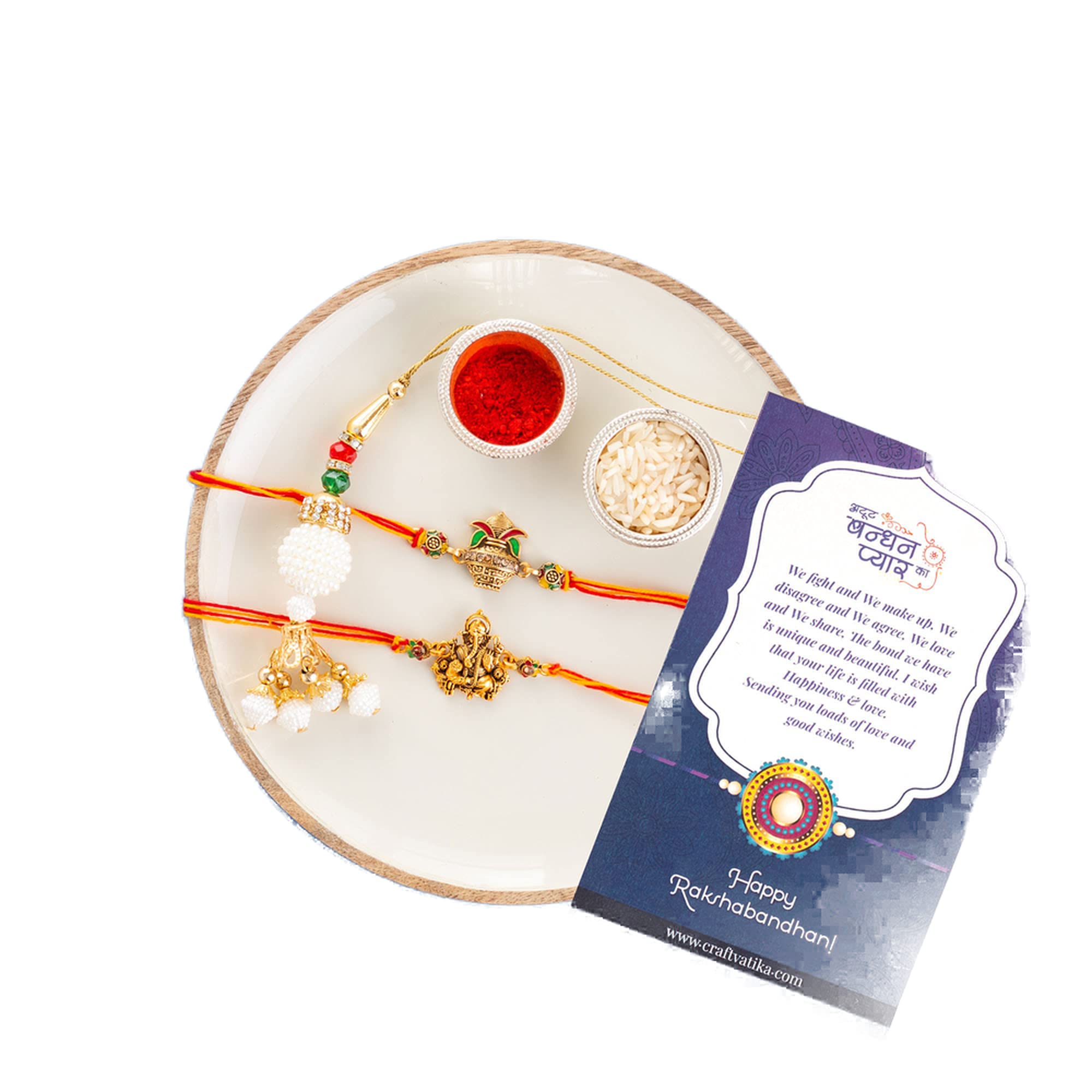 CraftVatika Rakshabandhan Rakhi for Brother Bhabi Kids with Chocolate Gifts Combo Set, Cadbury and Kitkat Rakshabandhan Bhai Bhabhi Hamper Greeting Card, Set of 3 Rakhi-image-36
