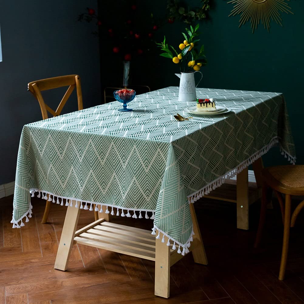MiDuoHU Tablecloth Nordic style Rectangular Tablecloth Cotton Linen Wave Jacquard Washable Table cloth with Tassel Edge, for Home Kitchen Decoration(B,140x140cm)