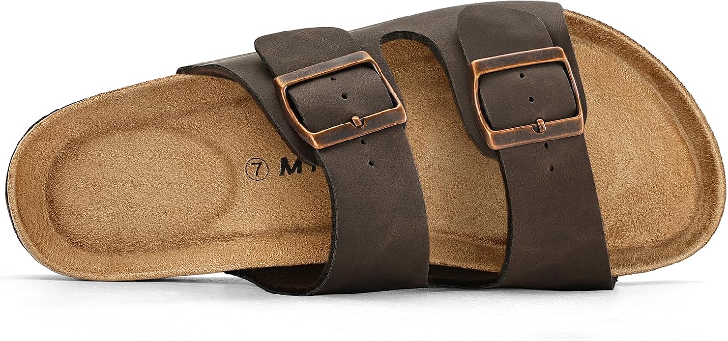 mysoft Womens Flat Sandals Cork Footbed Slides 2 Straps Adjustable Buckle Slip On Summer with +Comfort Shoes - Image 5