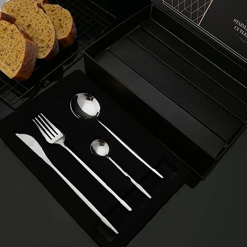 Miniatura 56 de JASHII Juego de cubiertos de 24 piezas con caja de regalo, juego de cubiertos de acero inoxidable para 6, regalo de inauguración de la casa, mango