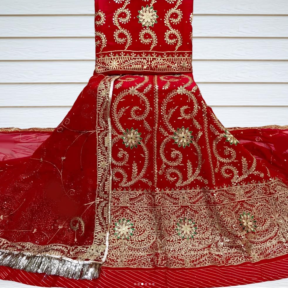 Image of Fancy Heavy Embroidery Work Shimmer Silk Semi-stitched Rajputi Poshak For Women Rajasthani Lehenga Choli