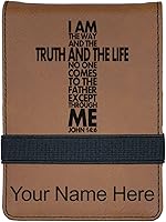 Vista 15 de LaserGram Mini padfolio con bloc de notas y bolígrafo, versículo bíblico John 14-6, grabado personalizado incluido (negro con oro)