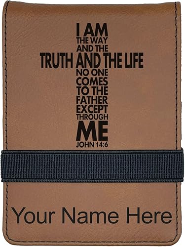 LaserGram Mini bloc de notas, versículo bíblico Juan 14-6, grabado personalizado incluido (marrón oscuro)