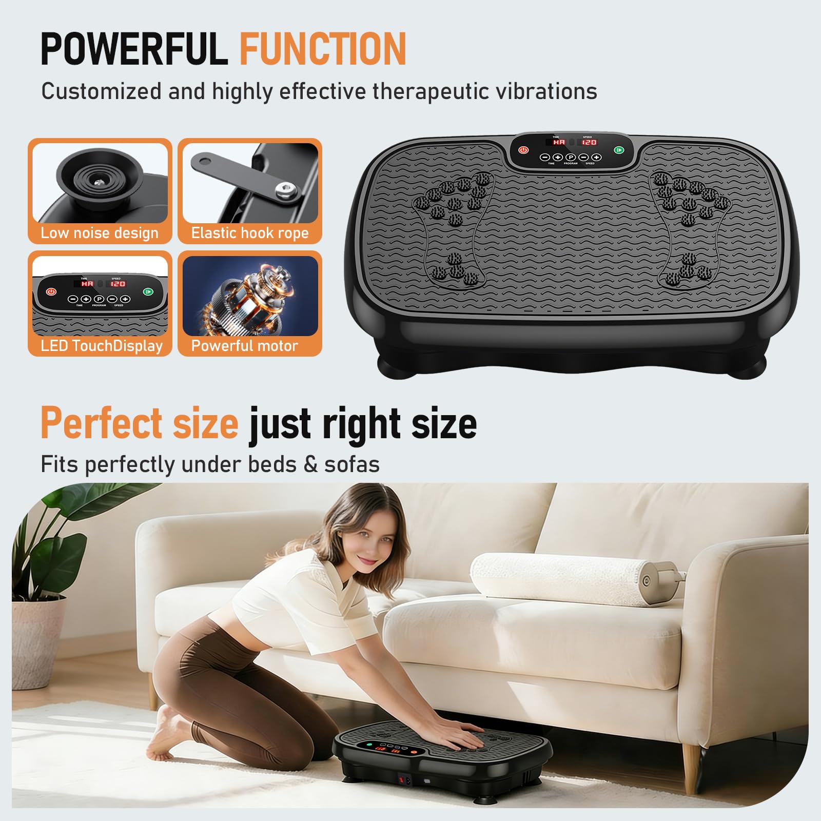 Plateforme Vibrante Perte de Poids, Plaque vibrante Fitness avec 120 Niveaux d’Intensité et 5 Programmes, avec Bandes de Résistance et Télécommande, Écran LED, Plateformes Vibrantes et Oscillantes