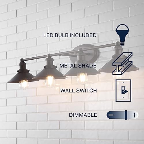 Miniatura 4 de JONATHAN Y JYL7904A - Lámpara de tocador de metal de 36.25 pulgadas, 4 luces, contemporánea, transitoria, sala de estar, comedor, dormitorio, baño,