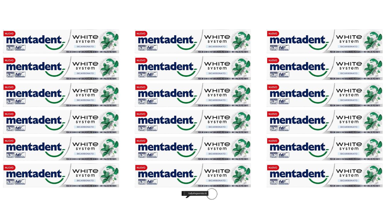 Mentadent White System Zahnpasta mit Bicarbonat, 75 ml, 18er Pack,+ italy shop free keyring