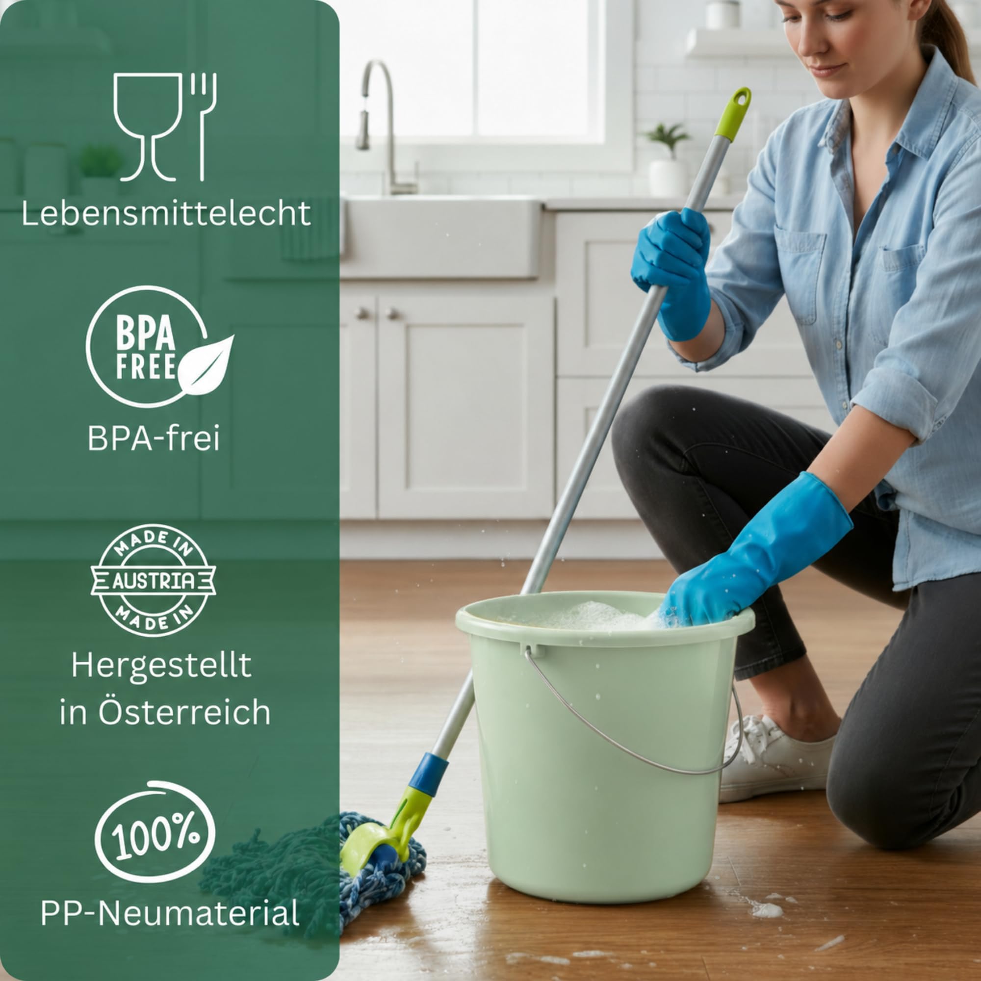 Novaliv 20 Stück Eimer 5L Grün mit Maßeinteilung Putzeimer Liter 22,5 cm Praktischer Allrounder mit Skala für Haushalt Garten ideal als Haushaltseimer, Wassereimer, Wischeimer, Bucket