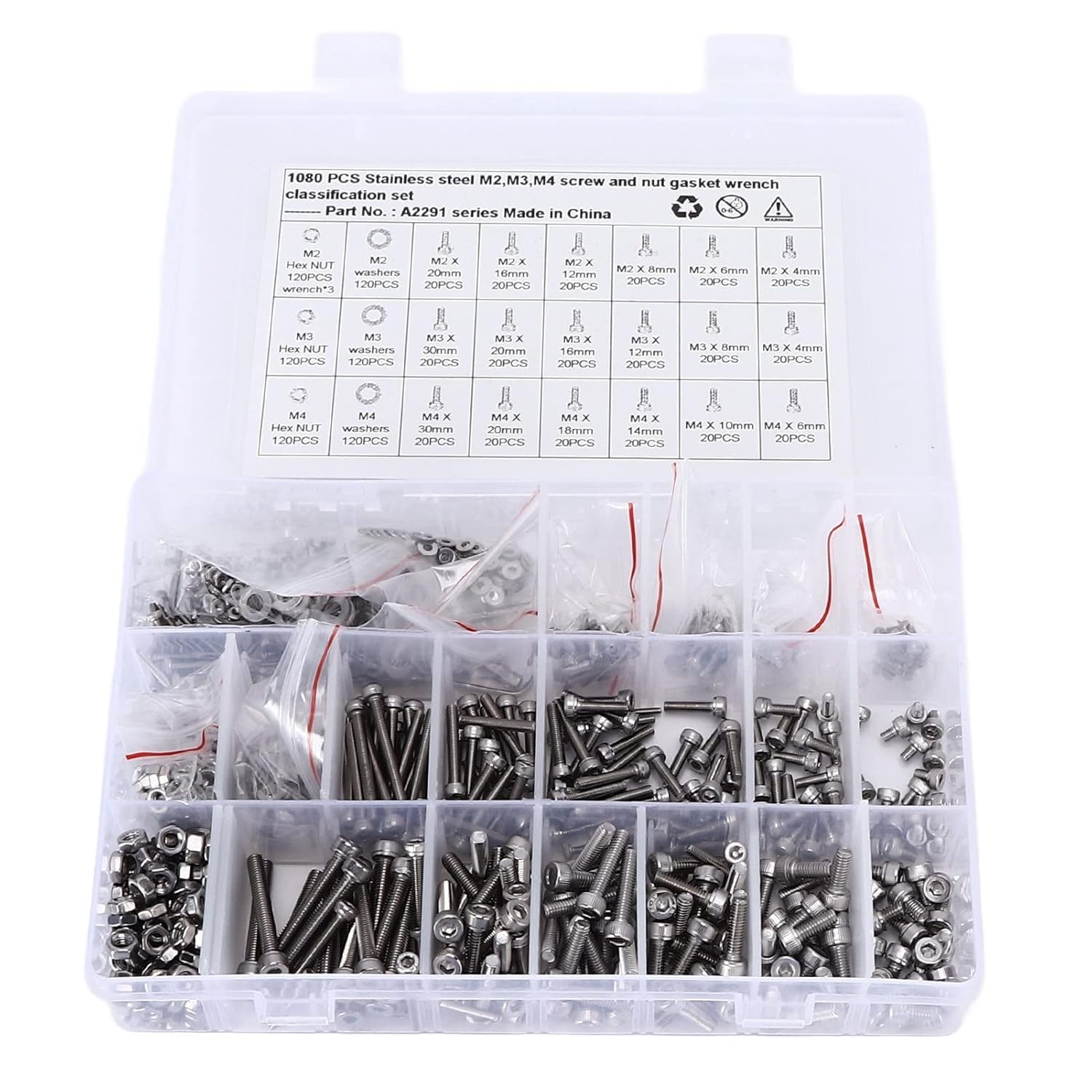 Kit di 1080 guarnizioni M2 M3 M4 in acciaio inox, viti a testa esagonale, assortimento con chiavi per auto, camion, navi, macchinari e trasporto ferroviario, bello e professionale