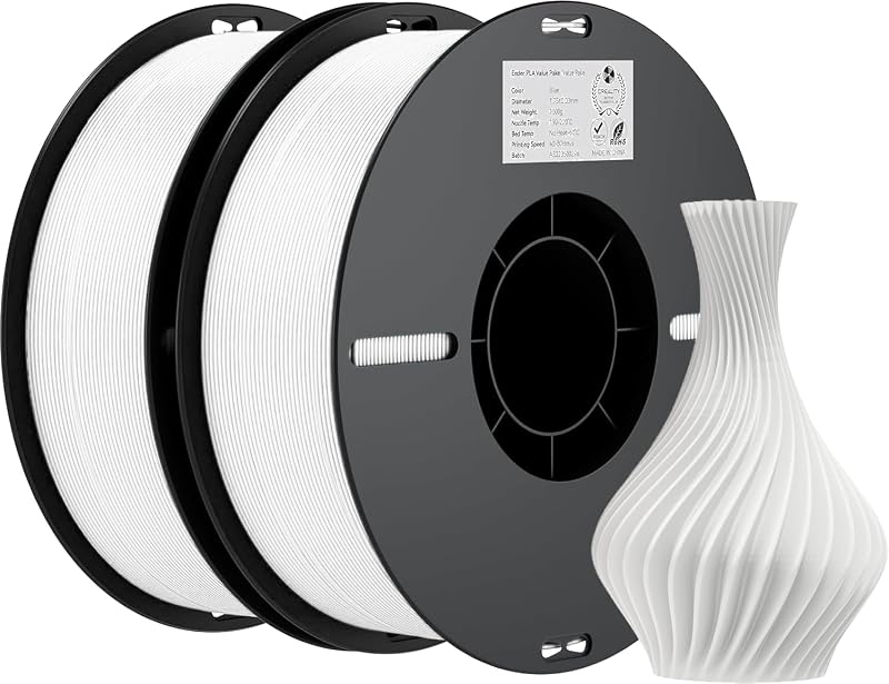 Creality PLA Filament 1.75mm Bundle 2KG, High Precision +/-0.02mm 3D Printer Filament, Consistent Extrusion, Smooth Printing, 2 Pack 1KG Spool,Fits for Most FDM 3D Printers(White*2)