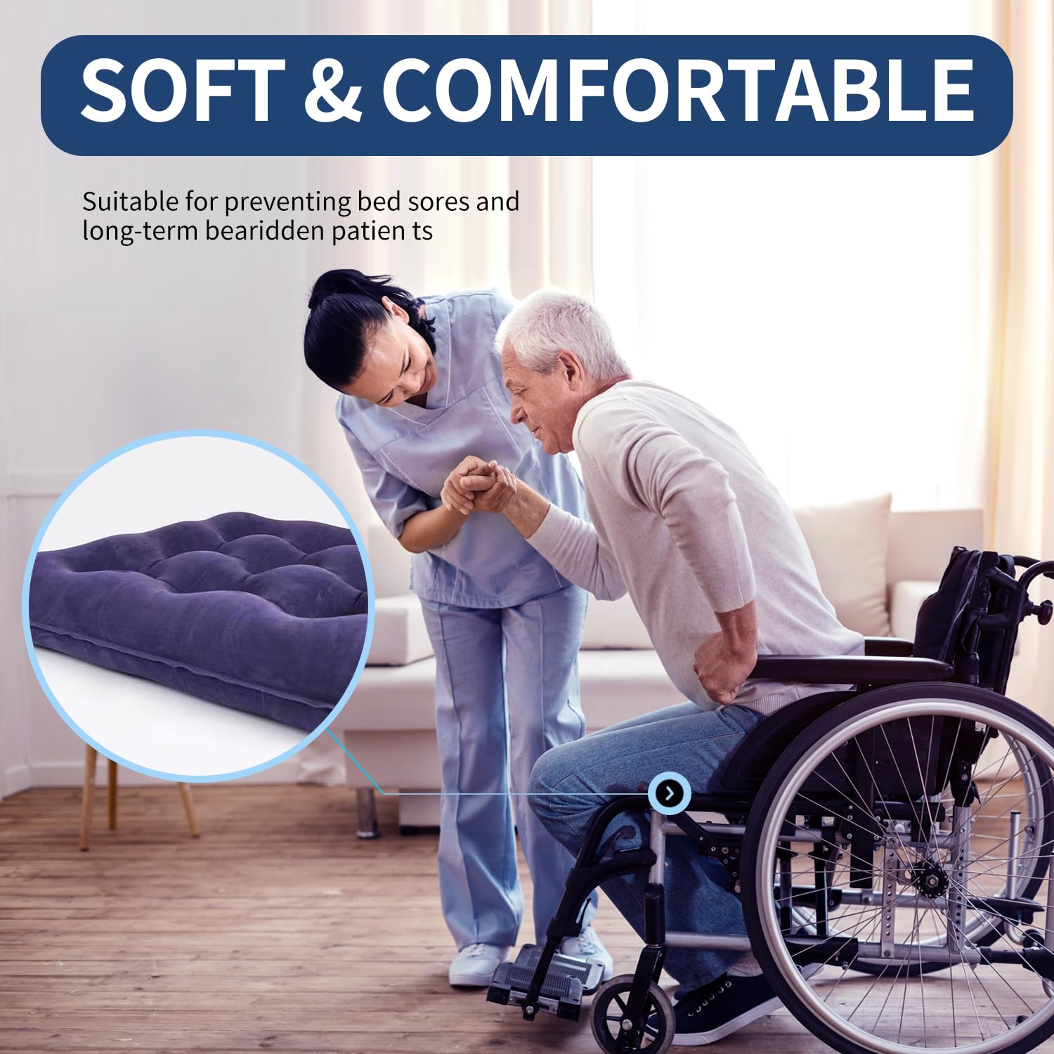 Verazquy Air Inflatable Seat Cushion, Soft Flocking Square Mat with Bonus Air Pump - Image 3