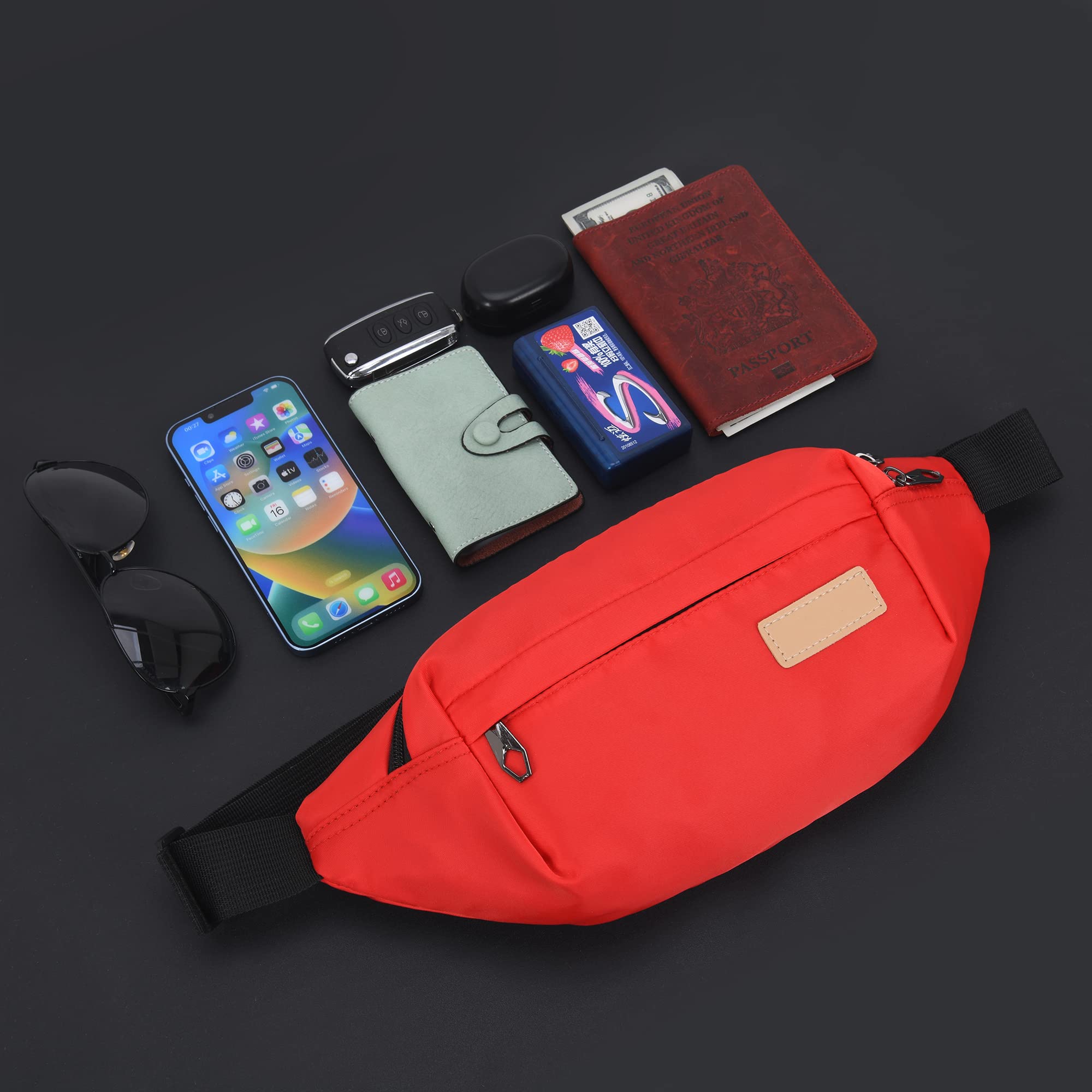 Lightweight Bumbags Waist Fanny Pack Water Resistant Bumbag with Multiple Pockets Suitable for Women Men Travel Daily Use Outdoor Sports (Red) - Image 4