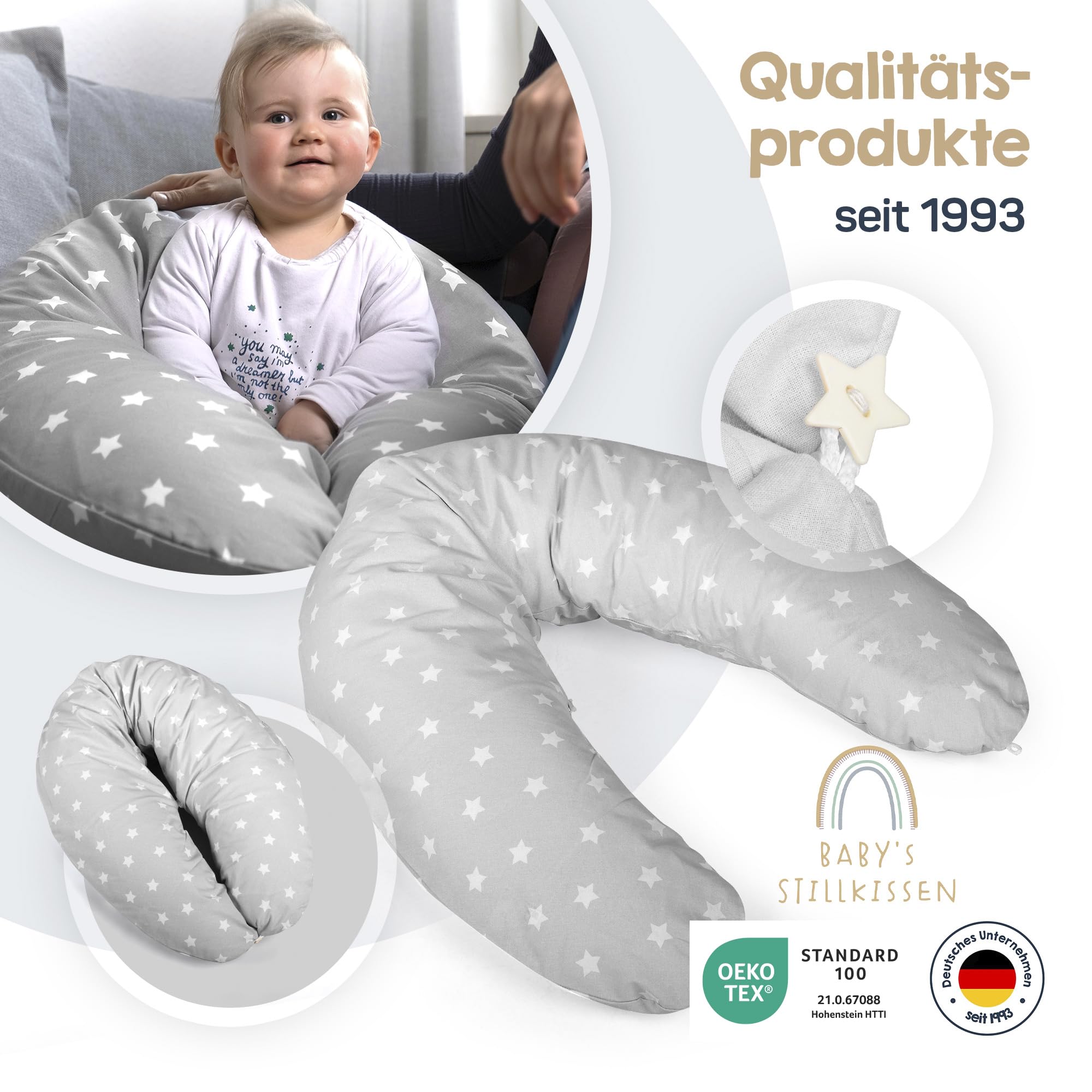 Baby's Stillkissen XXL - 190cm Schwangerschaftskissen mit Bezug - Geprüftes Schwangerschaft Kissen für Baby & Erwachsene - Kuscheliges Stillkissen Seitenschläferkissen & Lagerungskissen Erwachsene
