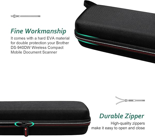 XANAD Custodia per Brother DS940DW / DS640 / DS740D / Epson Workforce DS-70 / DS-80W Scanner Portatile Compatto Professionale A4 Nero - 4