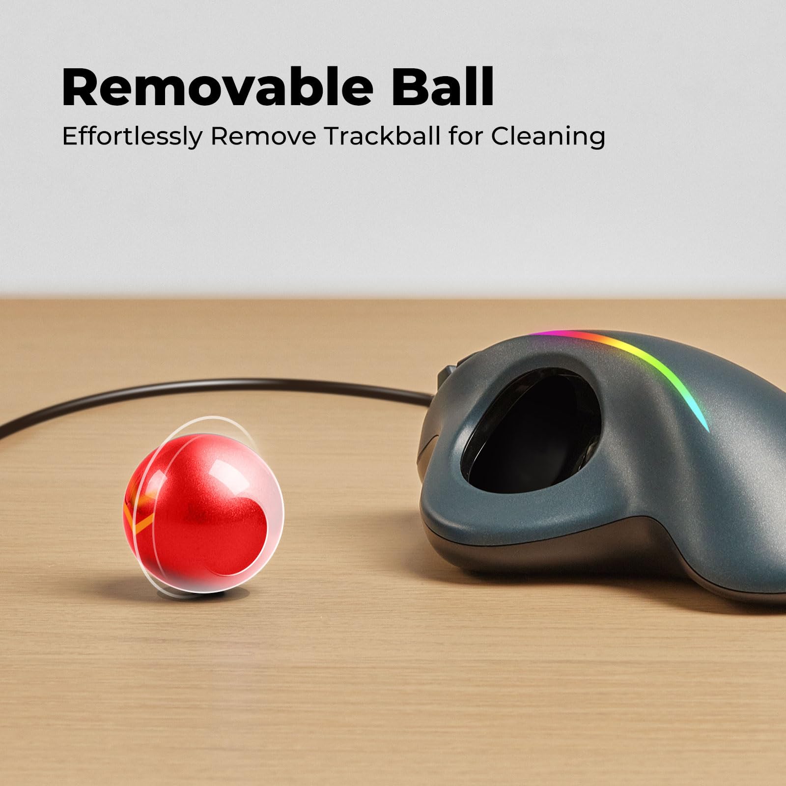 Trackball Maus kabelgebunden, RGB Ergonomische Maus mit Komfort-Design, Einfache Daumensteuerung, Präzision und reibungsloses Tracking, kompatibel für PC, Laptop, Mac, Windows, Rot